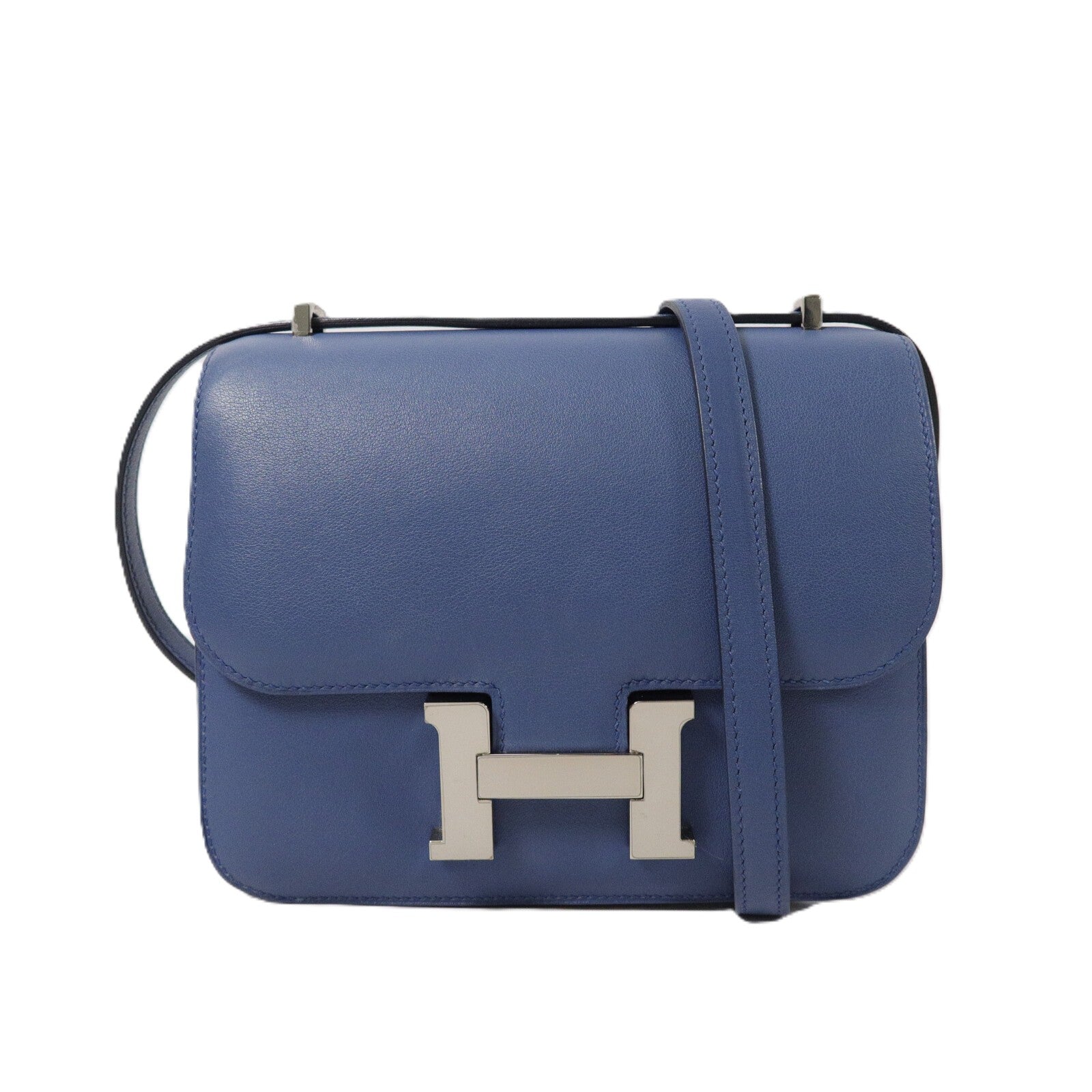 HERMES Swift皮革Constance Mini肩背袋Bleu Agate
