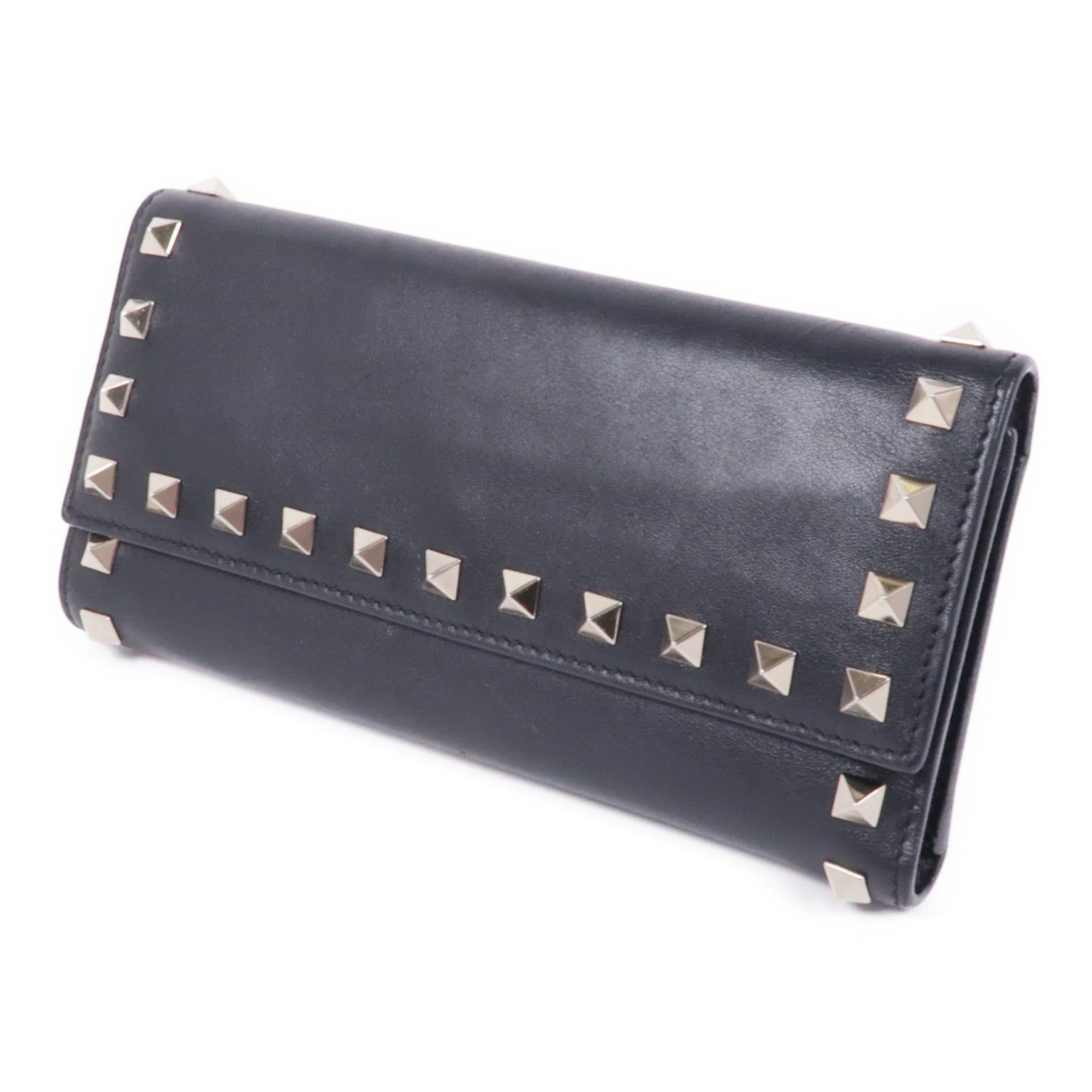 Valentino GHW Long Wallet Lambskin Leather Black