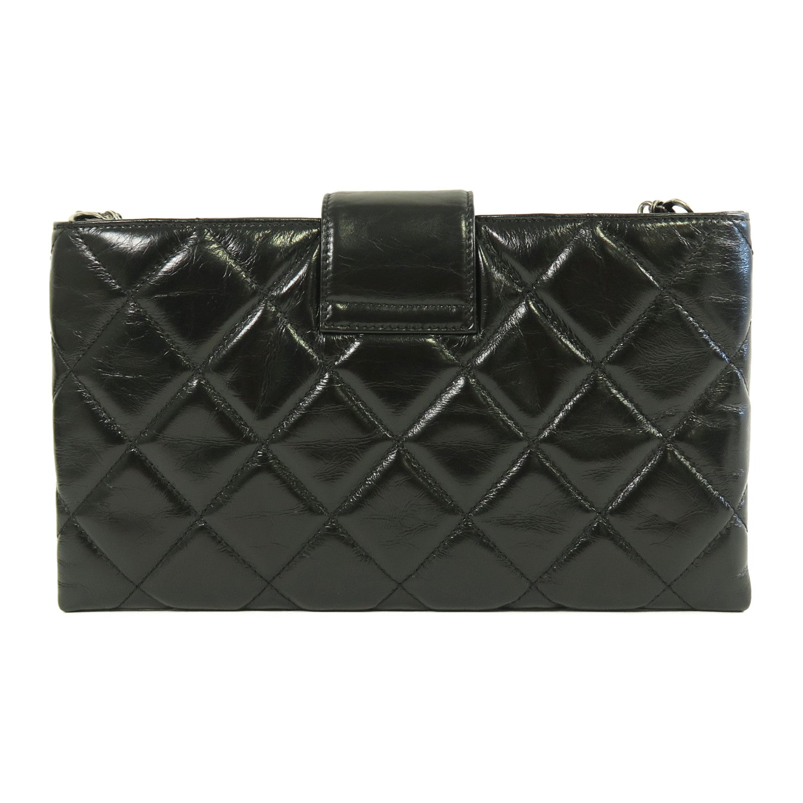 CHANEL 【激減優惠】菱格牛皮皮革Shoulder Bag銀扣鏈帶肩背袋黑色