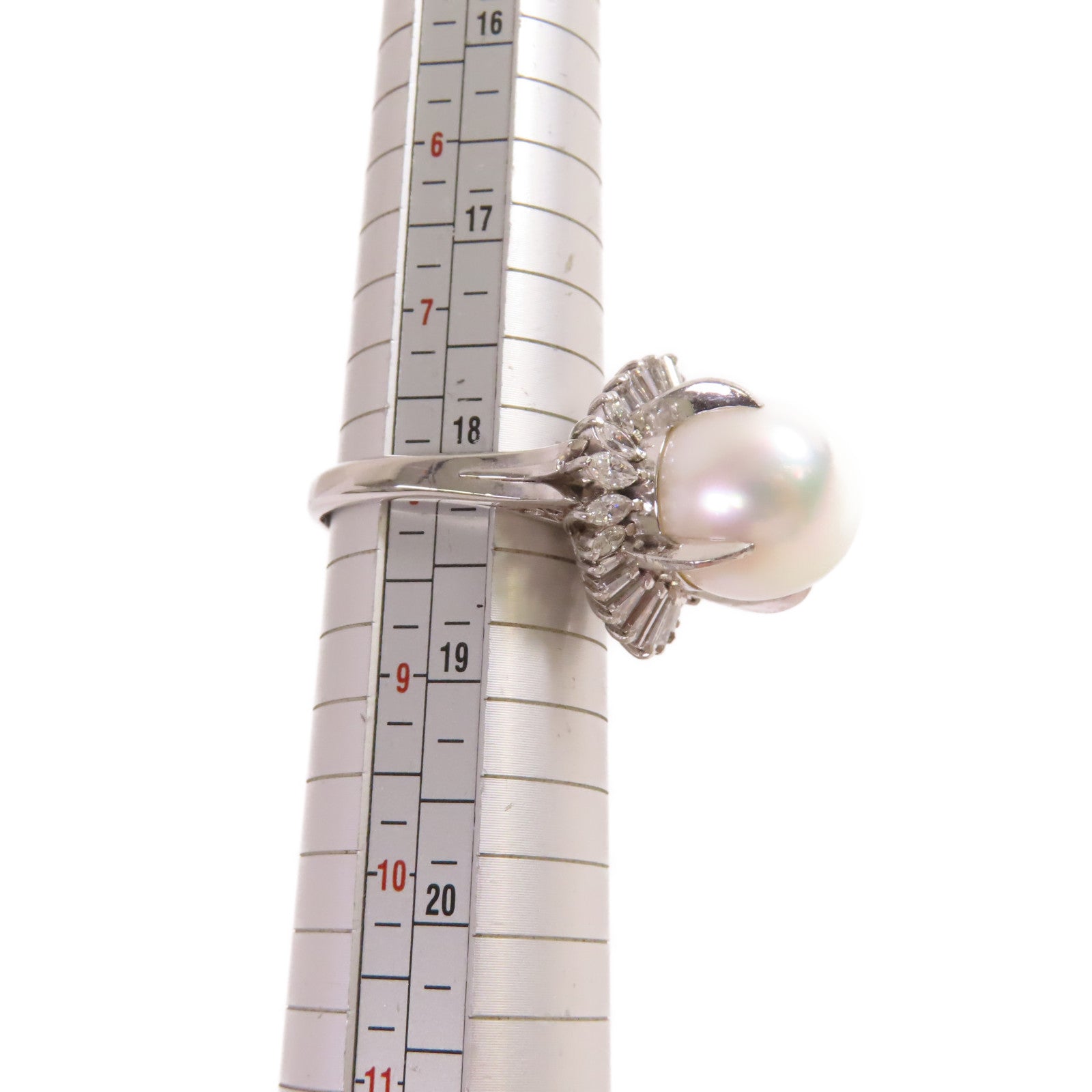 JEWELRY PT900鉑金/12mm珍珠/1.07ct鑚石Pearl Diamond Ring戒指US#8