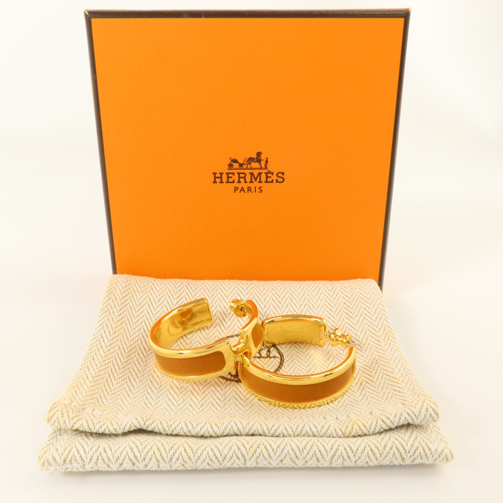 HERMES Madame皮革/金屬Olympe Earrings金扣耳環Gold
