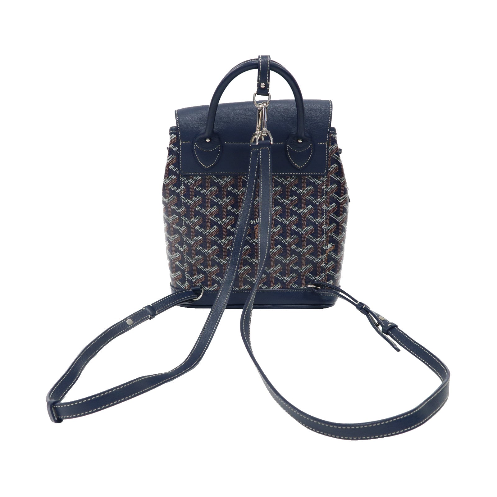 GOYARD 塗層帆布/牛皮皮革Alpin Mini Backpack銀扣背包深藍色