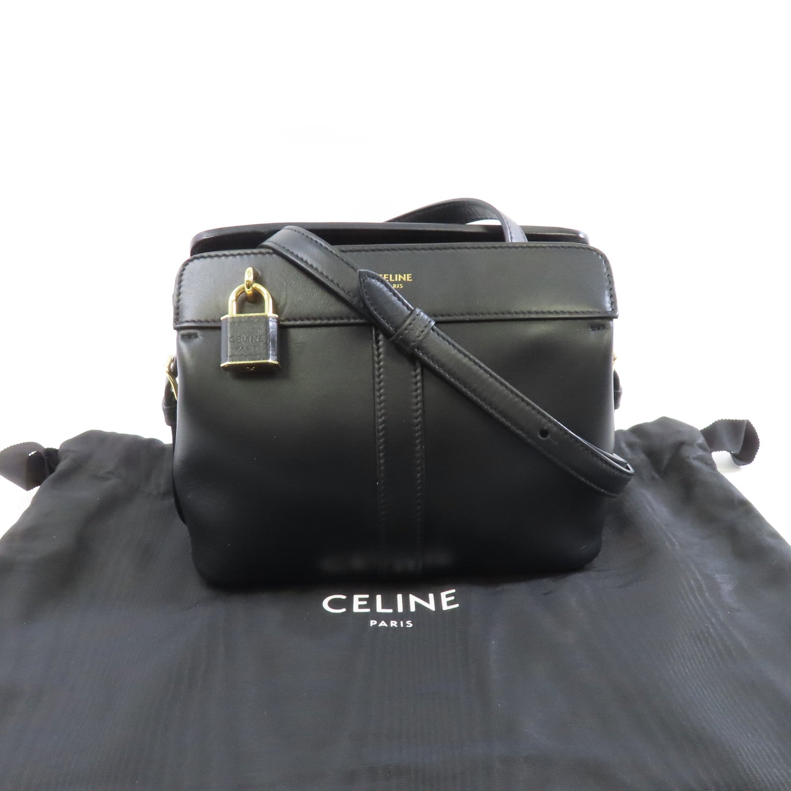 CELINE 牛皮皮革Teen Cabas金扣肩背袋黑色
