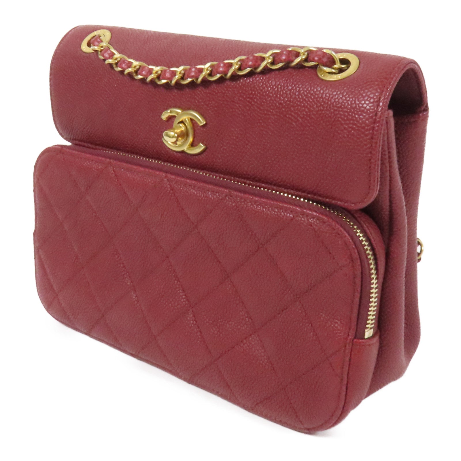CHANEL 【激減優惠】牛皮皮革Chain Shoulder金扣鏈帶肩背袋