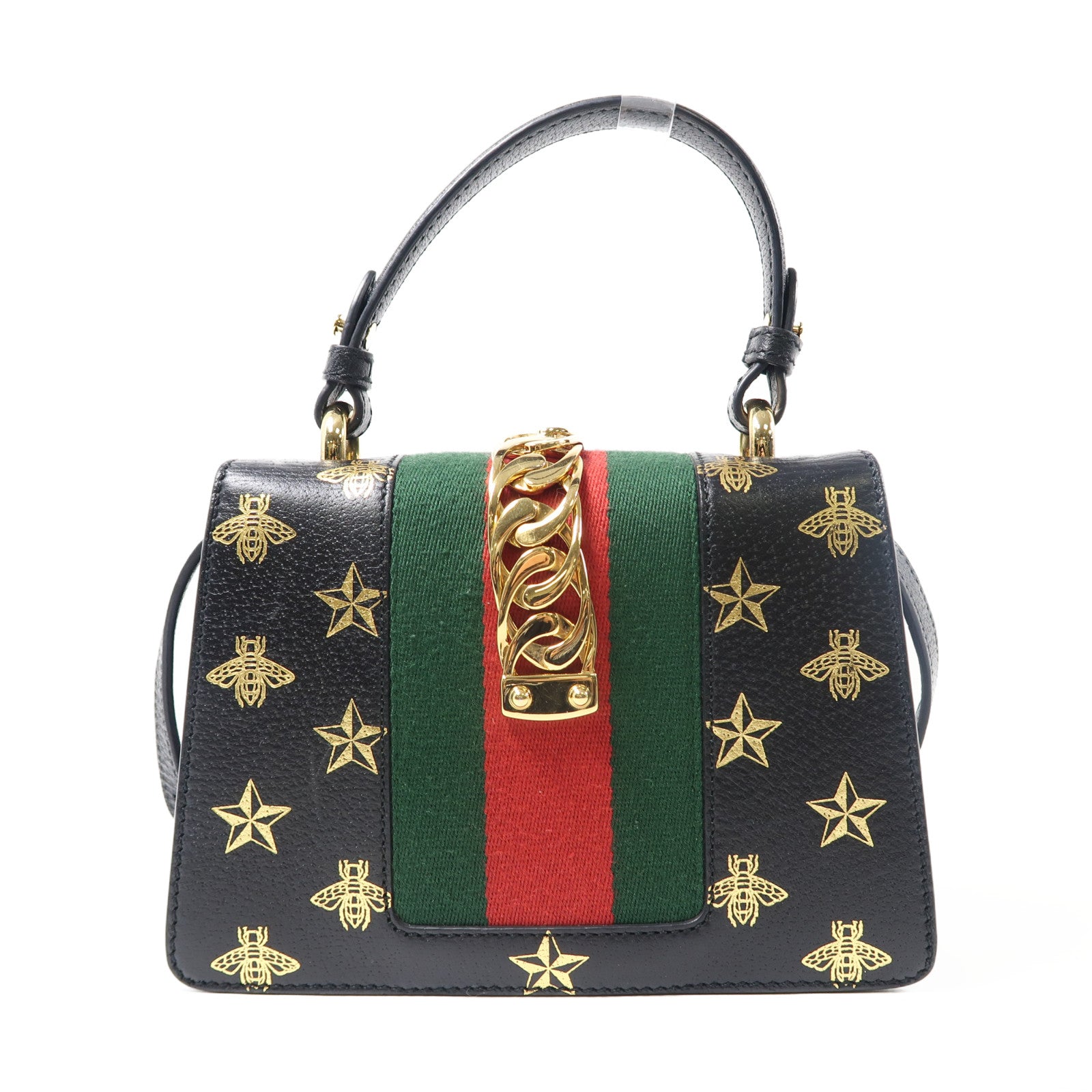 GUCCI 【激減優惠】牛皮皮革Sylvie金扣手挽肩背兩用袋黑色/金色