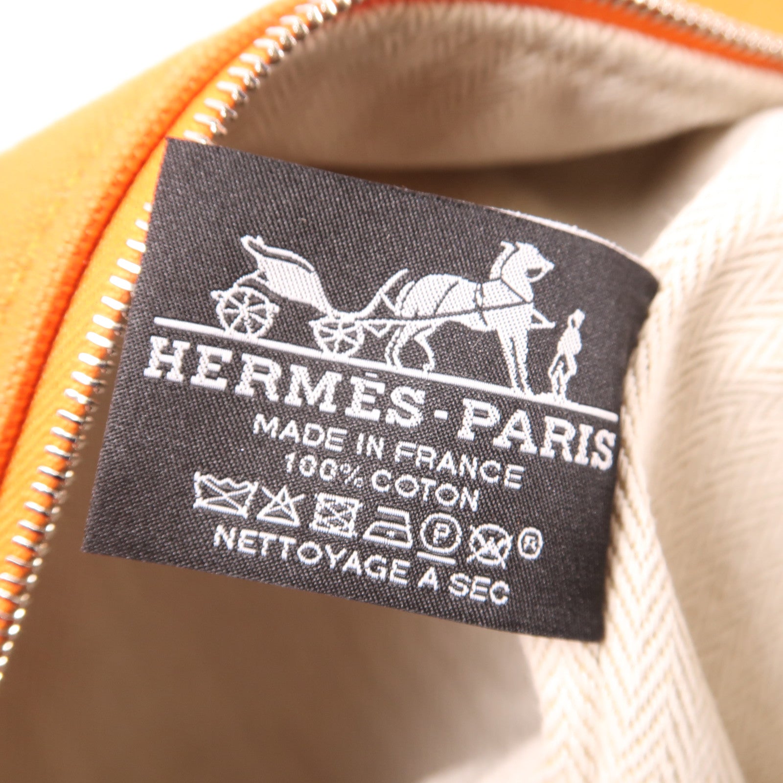 HERMES 帆布Bride-a-Brac Case銀扣手挽袋橙色