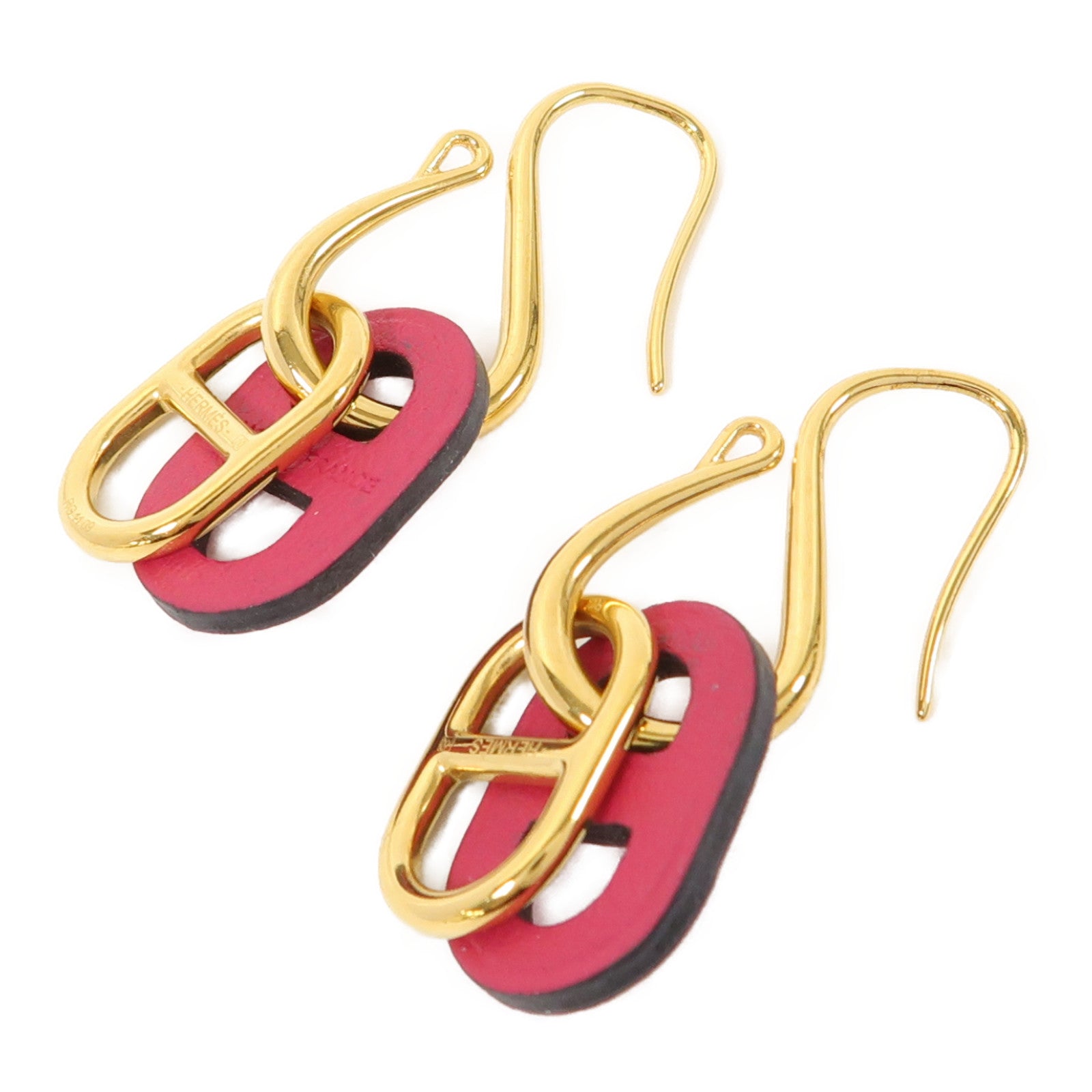 HERMES 金屬/Swift皮革O'Maillon Earrings耳環粉紅色/金色