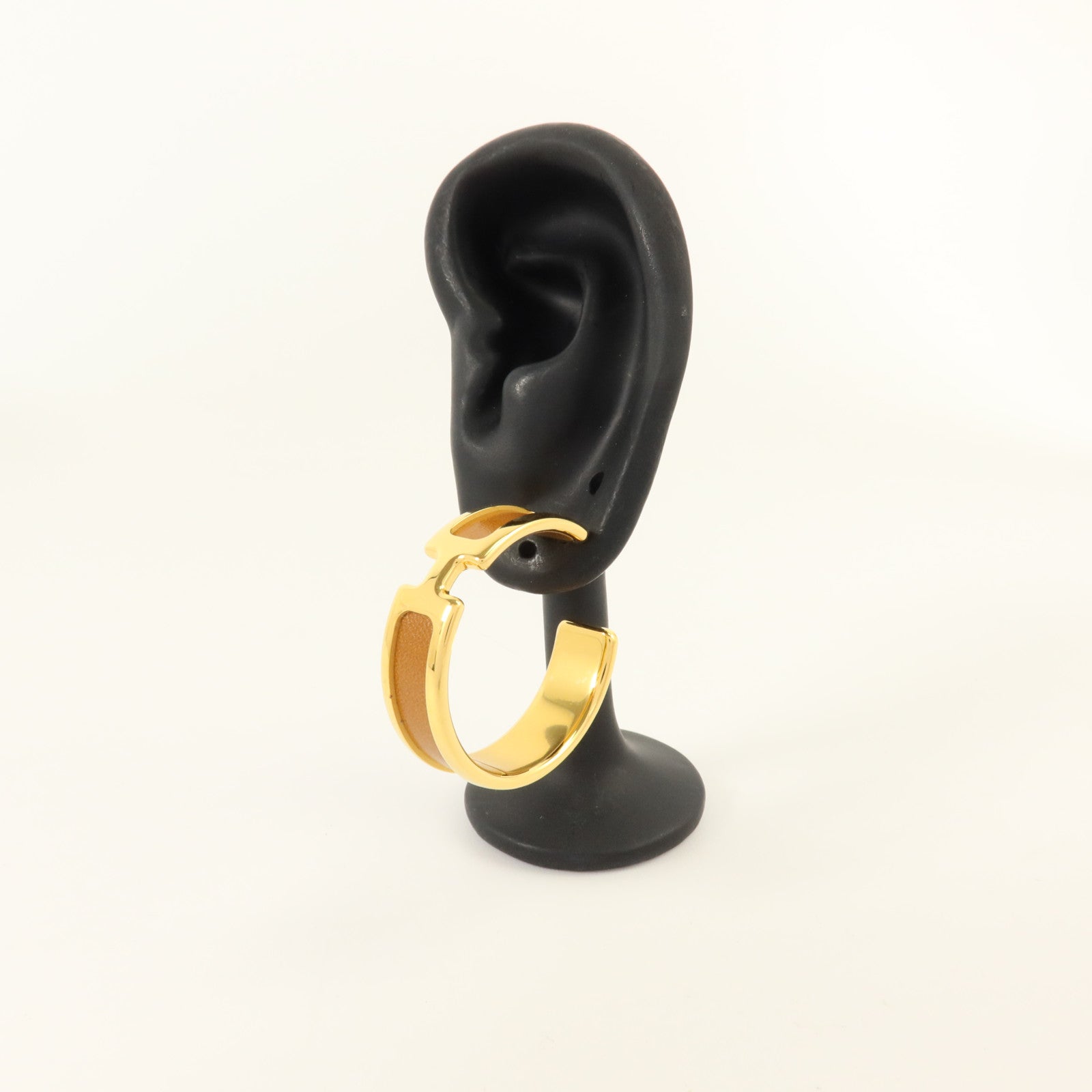HERMES Madame皮革/金屬Olympe Earrings金扣耳環Gold