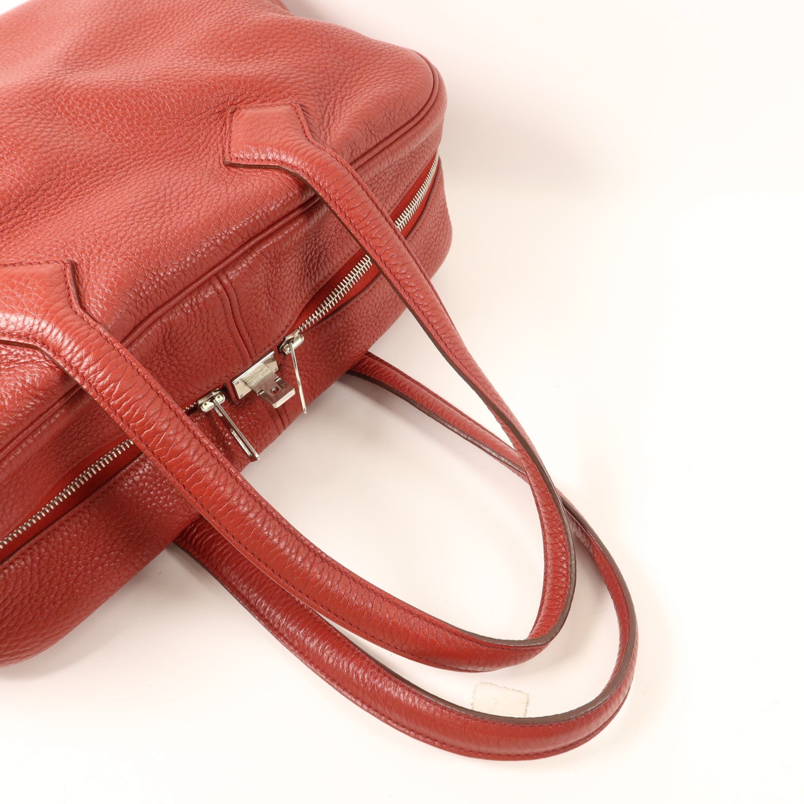 HERMES Clemence皮革Victoria 35銀扣手挽袋Rouge Garance