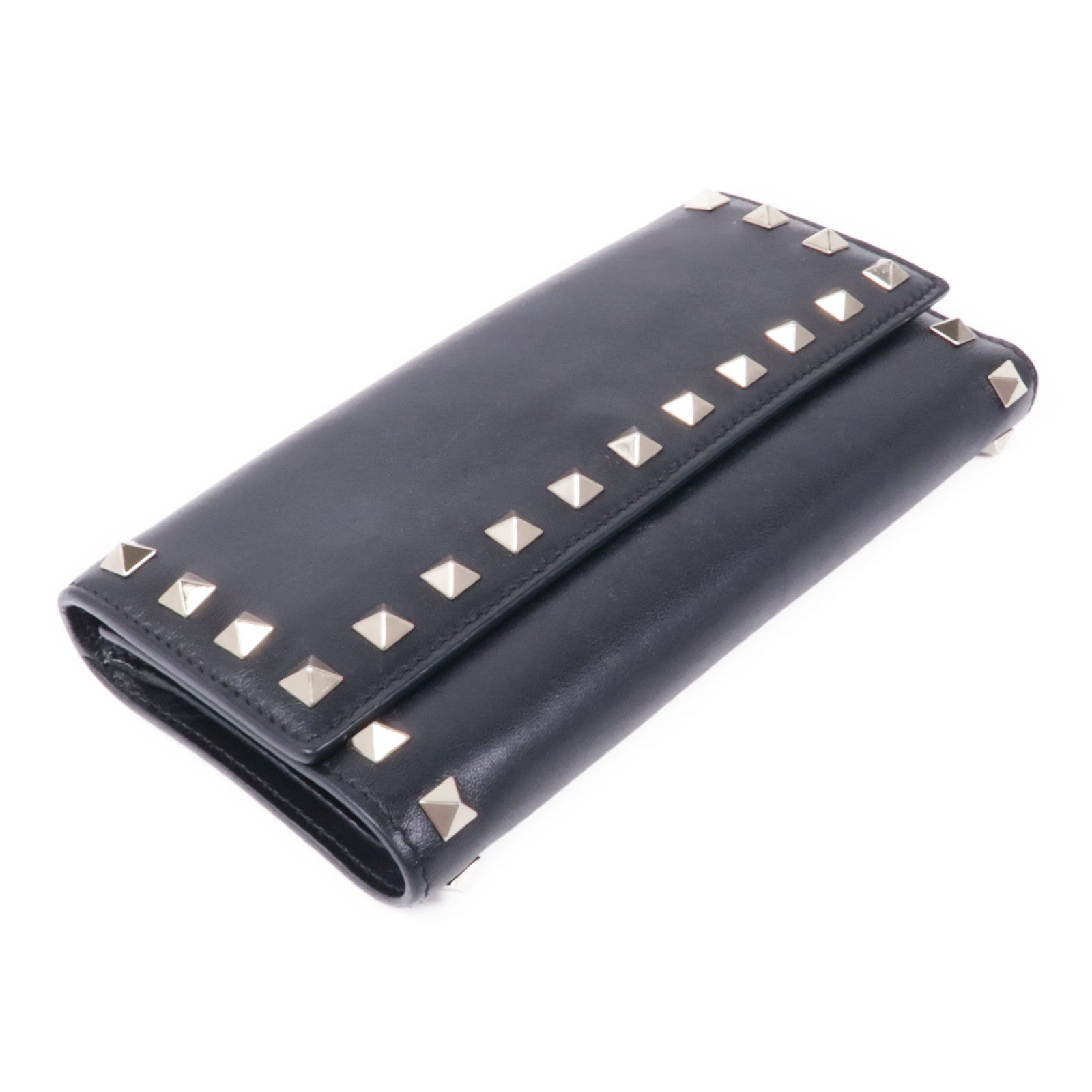Valentino GHW Long Wallet Lambskin Leather Black