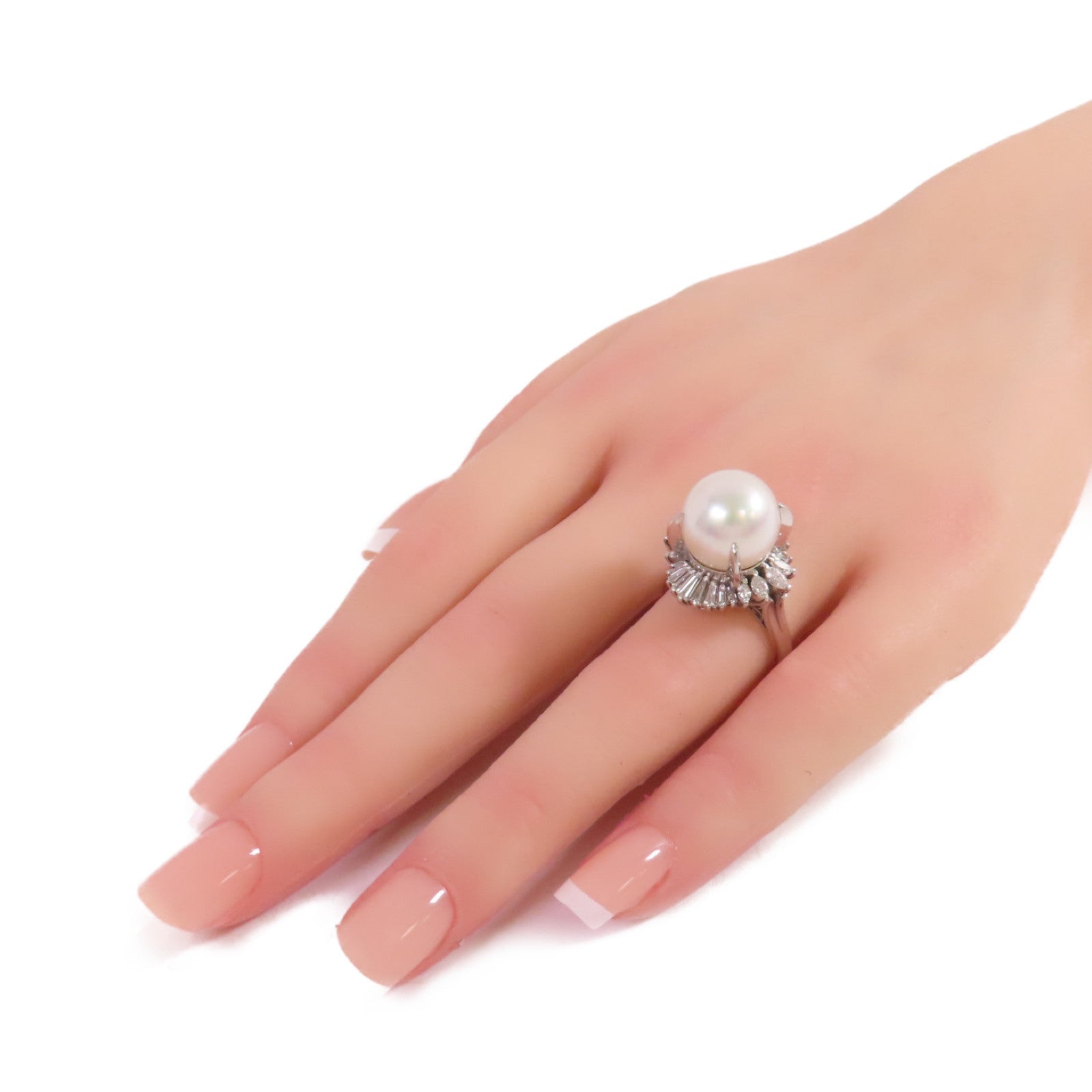 JEWELRY PT900鉑金/12mm珍珠/1.07ct鑚石Pearl Diamond Ring戒指US#8