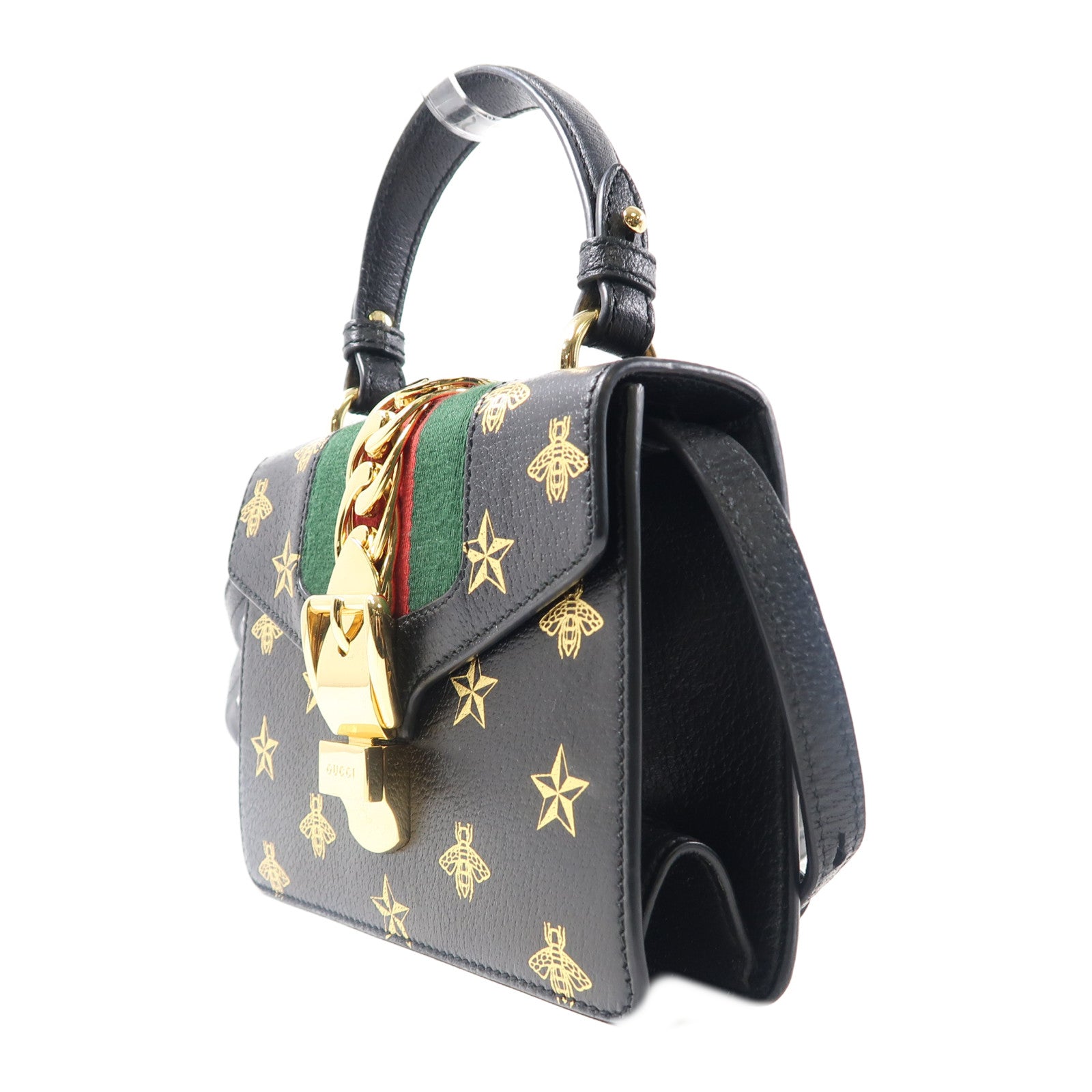 GUCCI 【激減優惠】牛皮皮革Sylvie金扣手挽肩背兩用袋黑色/金色