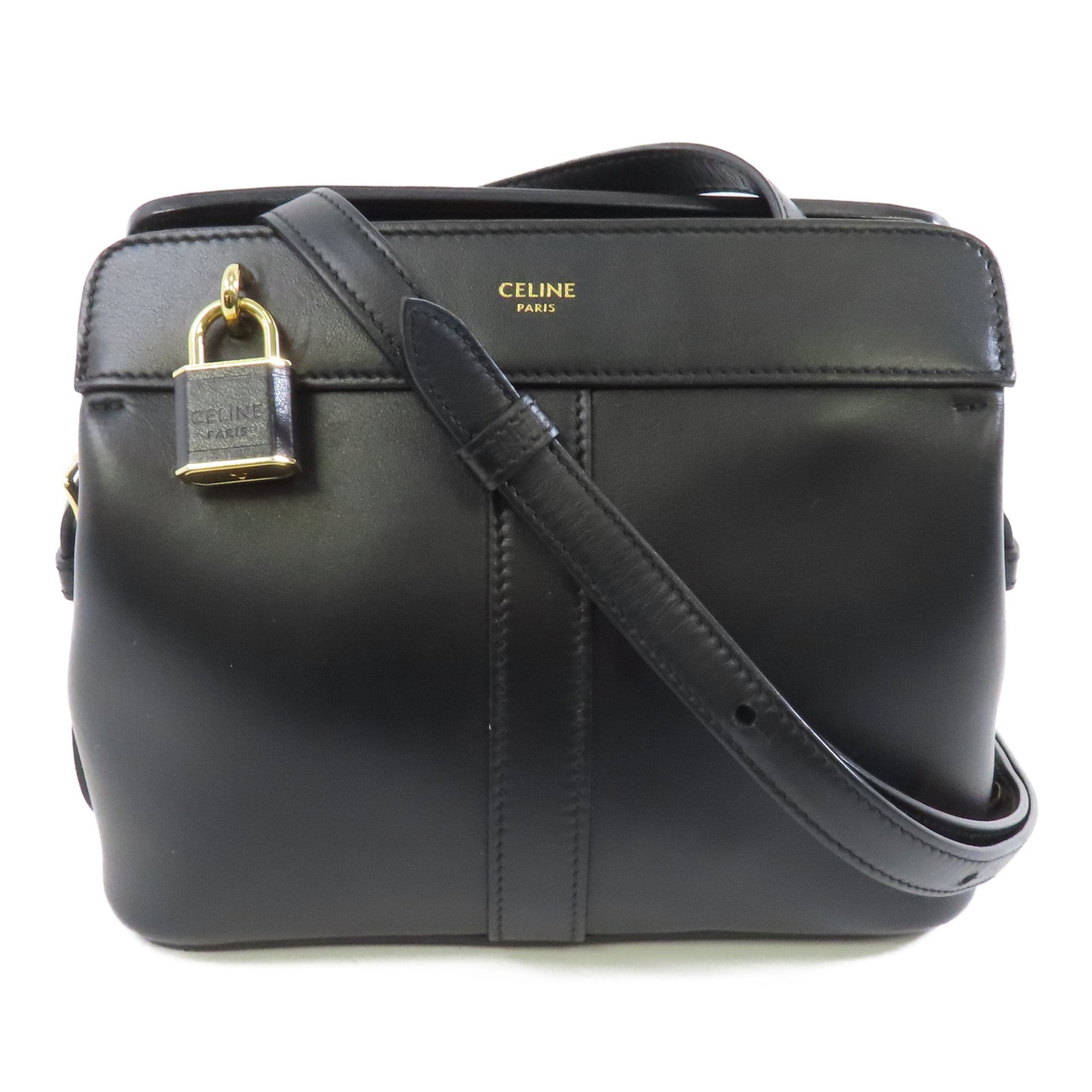 CELINE 牛皮皮革Teen Cabas金扣肩背袋黑色