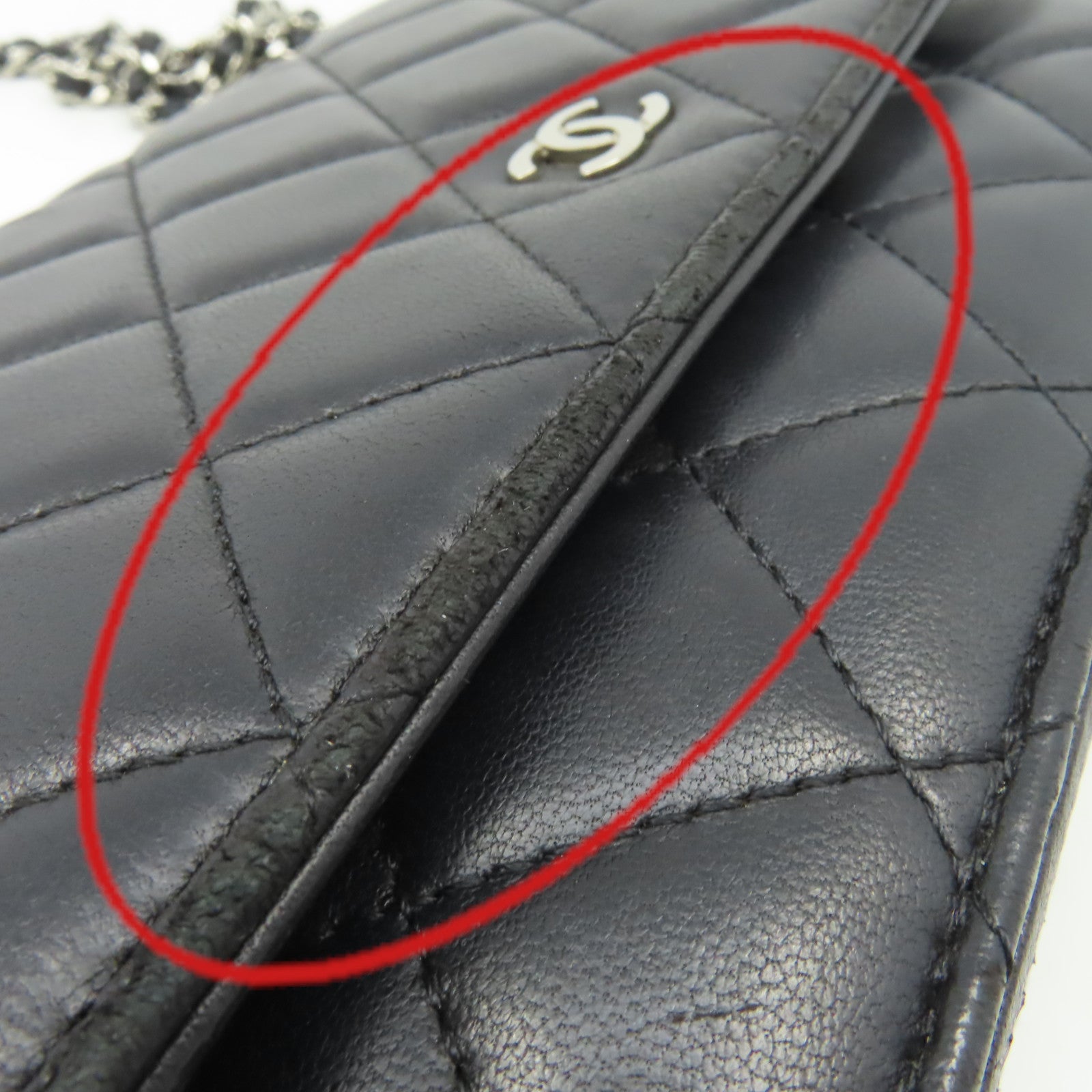 CHANEL 【激減優惠】菱格羊皮皮革WOC Wallet On Chain Shoulder Bag銀扣鏈帶肩背袋黑色