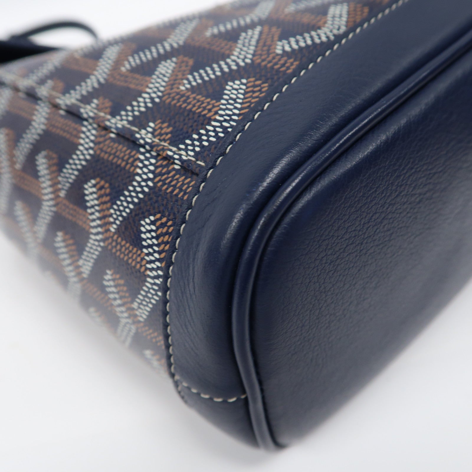 GOYARD 塗層帆布/牛皮皮革Alpin Mini Backpack銀扣背包深藍色