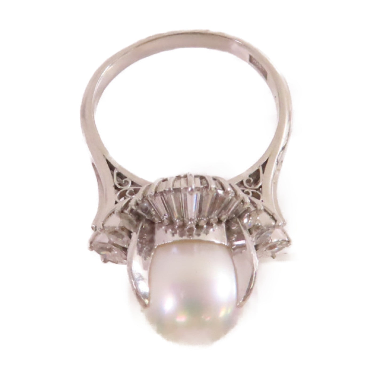 JEWELRY PT900鉑金/12mm珍珠/1.07ct鑚石Pearl Diamond Ring戒指US#8