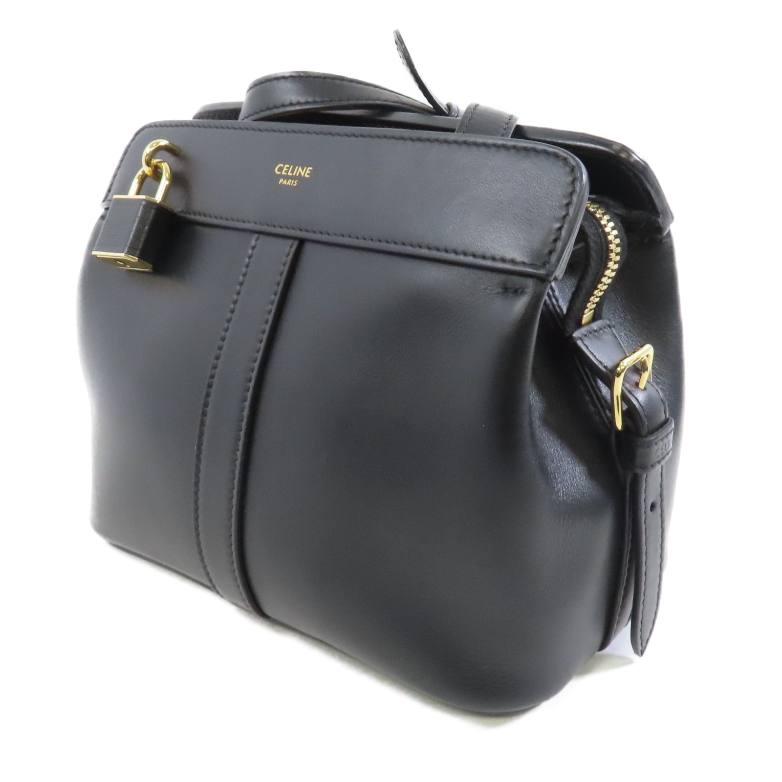 CELINE 牛皮皮革Teen Cabas金扣肩背袋黑色
