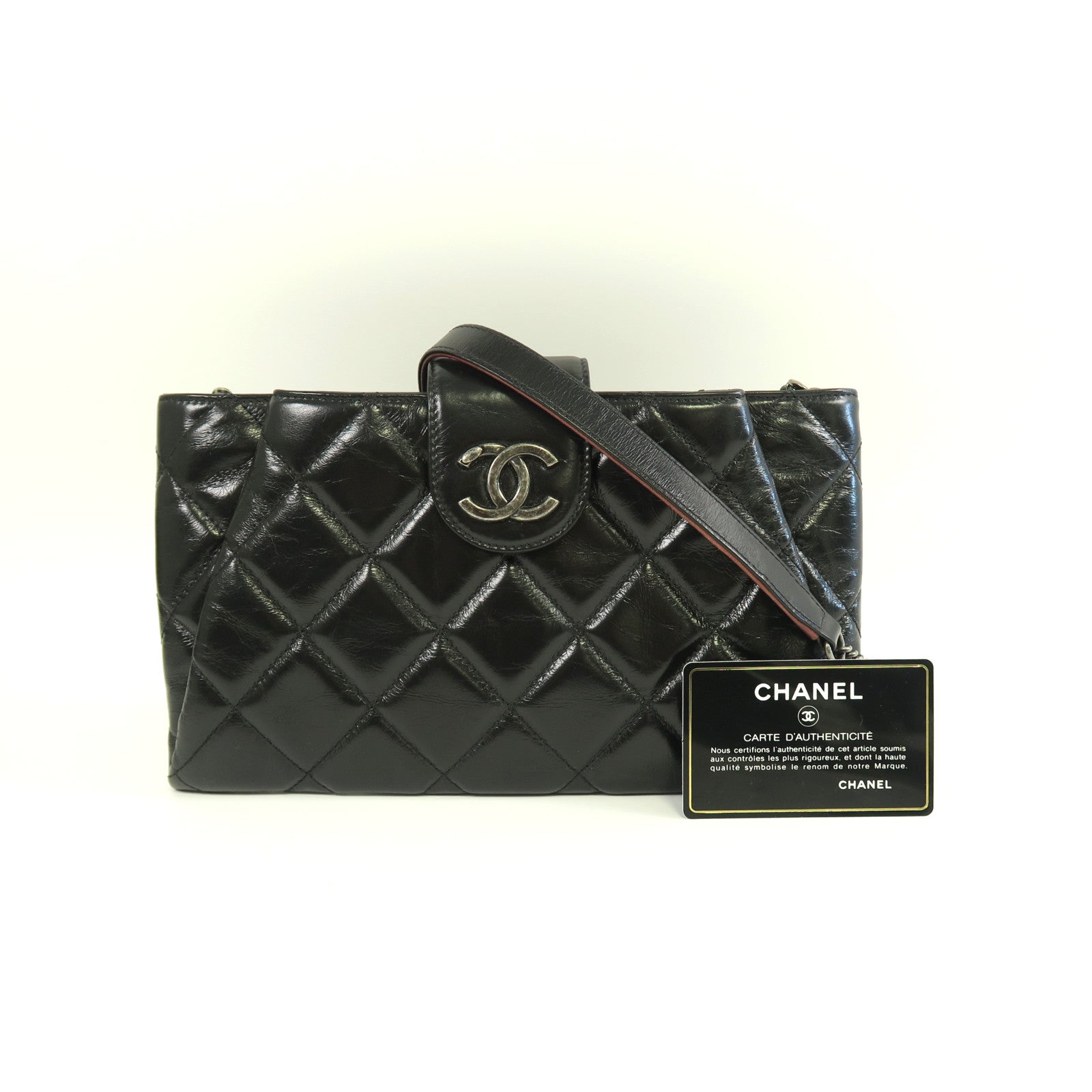 CHANEL 【激減優惠】菱格牛皮皮革Shoulder Bag銀扣鏈帶肩背袋黑色