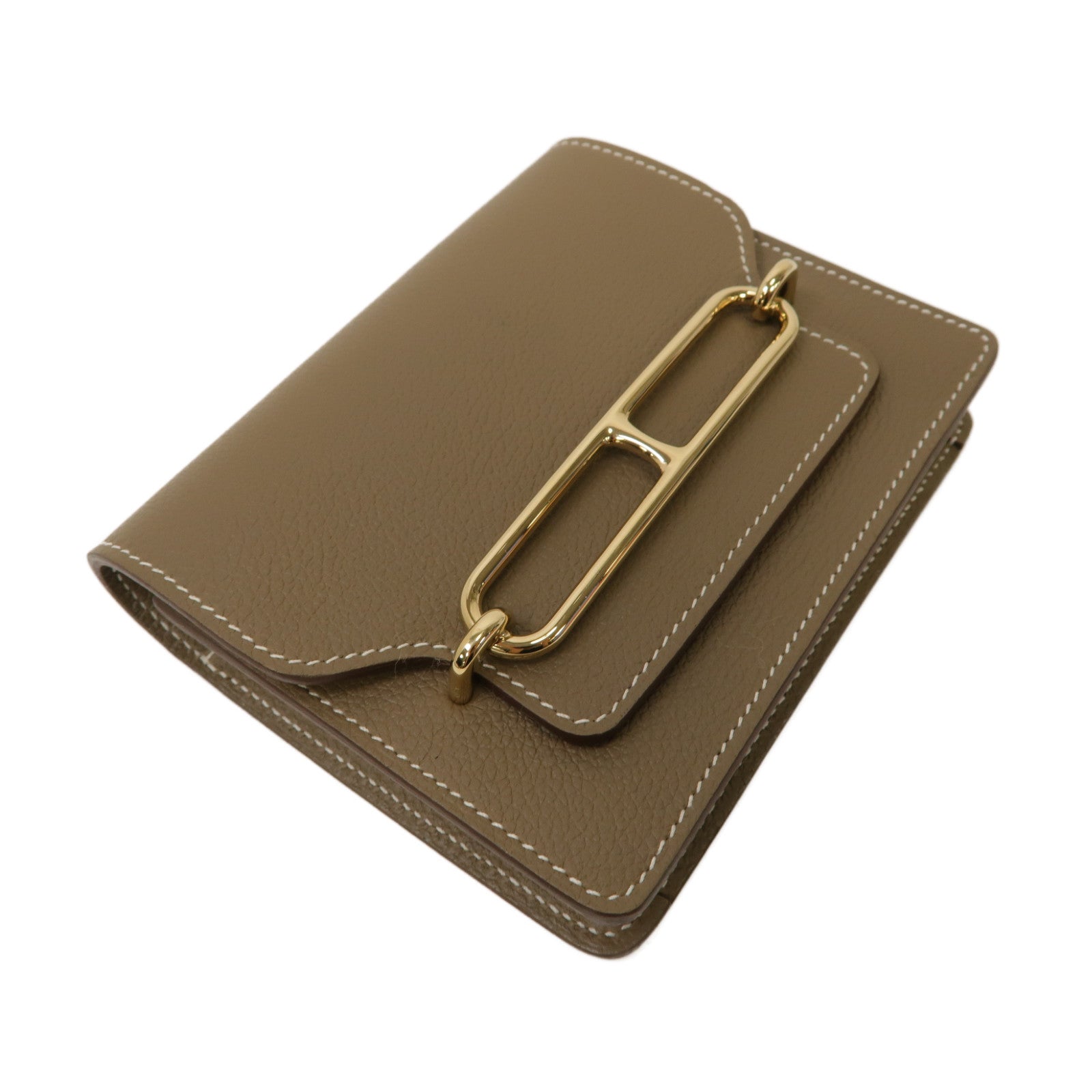 HERMES 【激減優惠】Evercolor皮革Roulis Slim金扣折疊錢包大象灰色