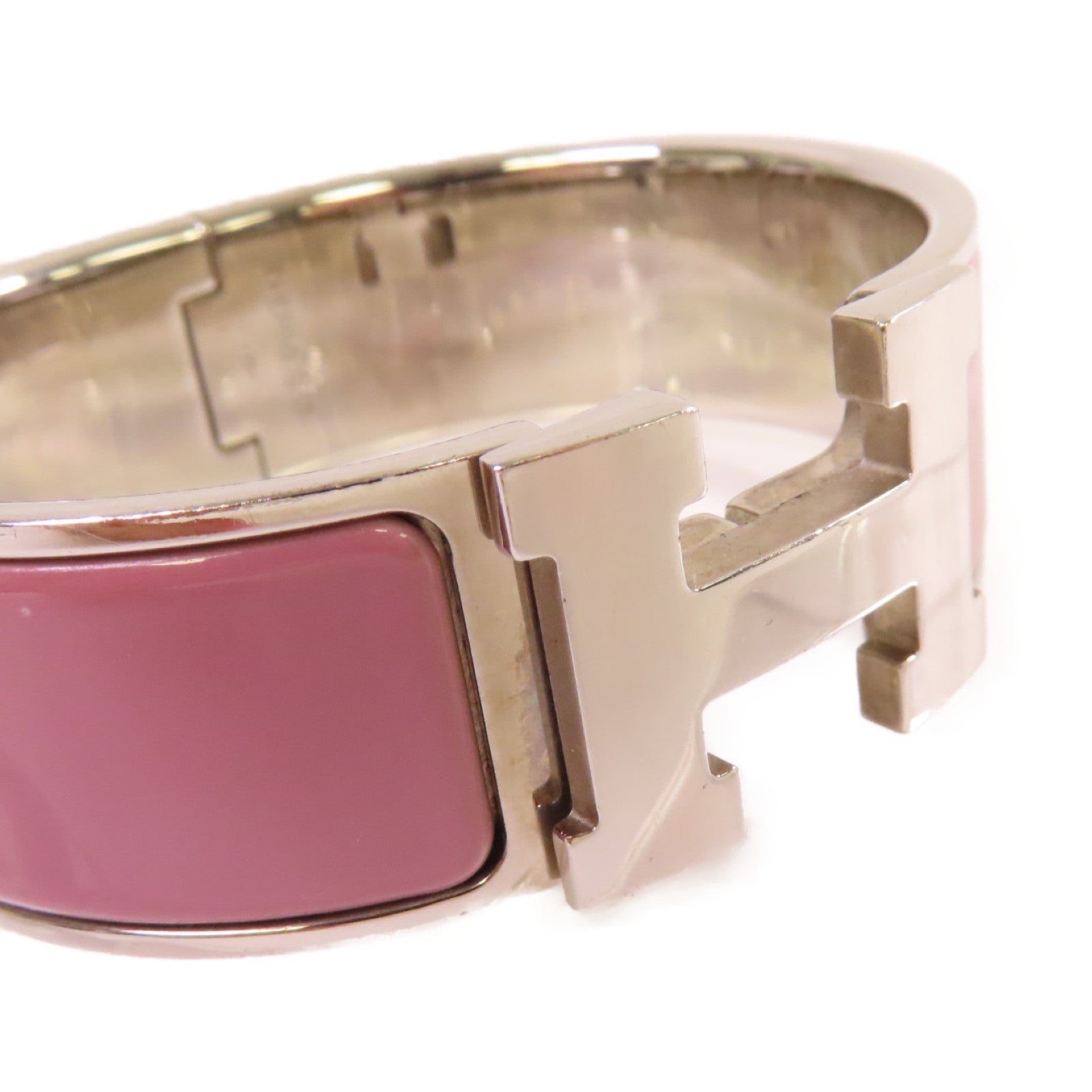 HERMES 金屬/琺瑯Clic Clac H Bracelet銀扣手鐲銀色/紫色
