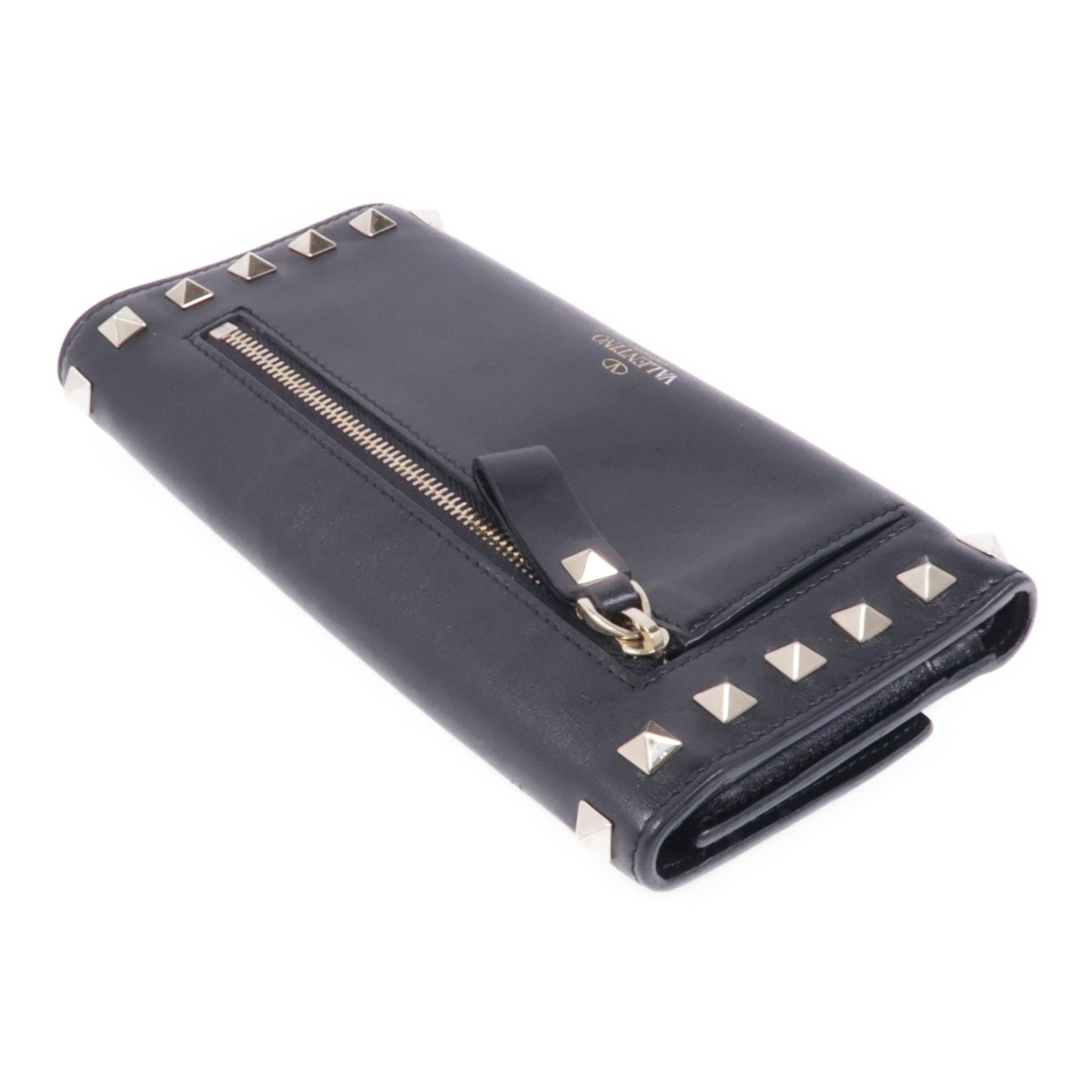 Valentino GHW Long Wallet Lambskin Leather Black