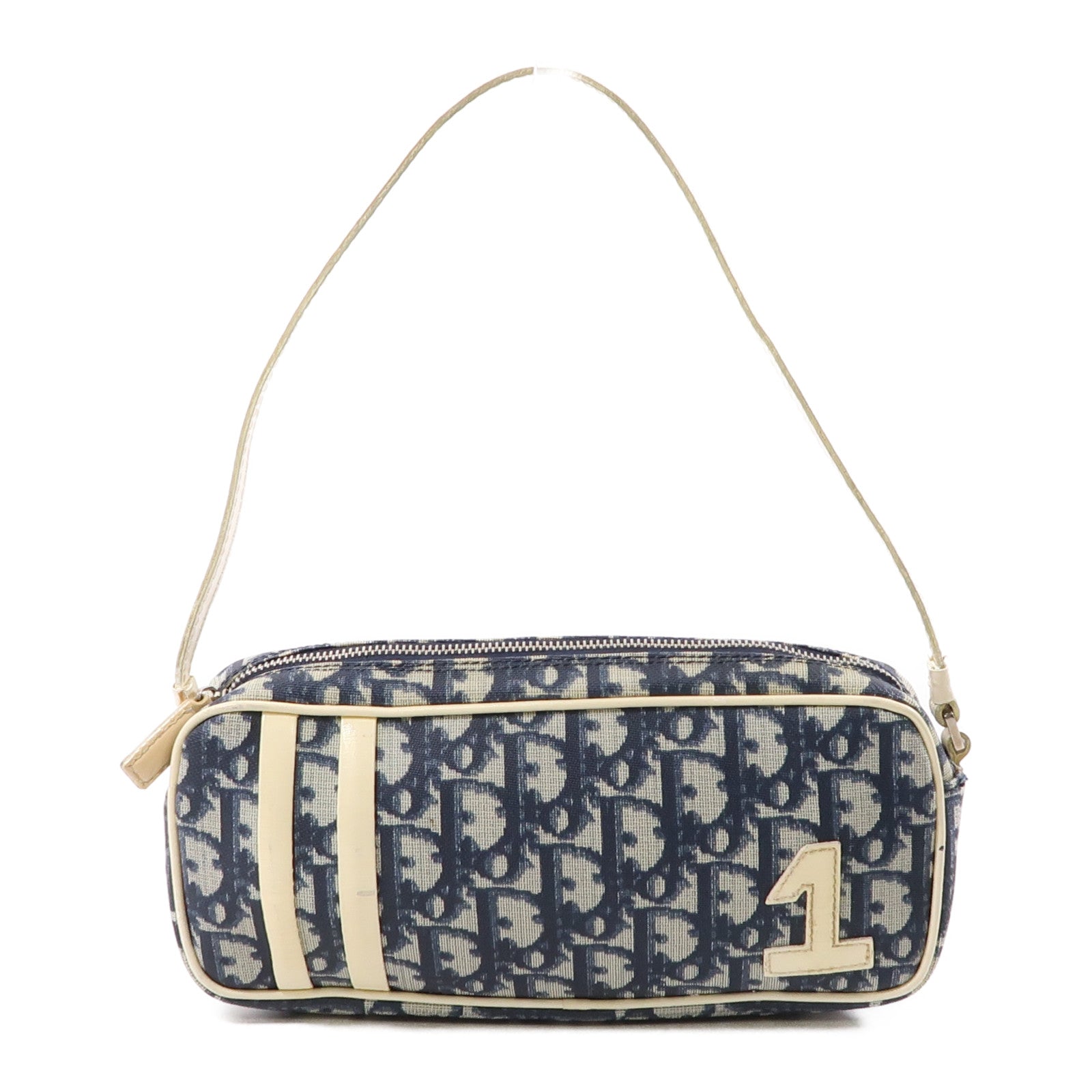 Dior CD SHW Shoulder Bag Handbag Coated Canvas Bule White