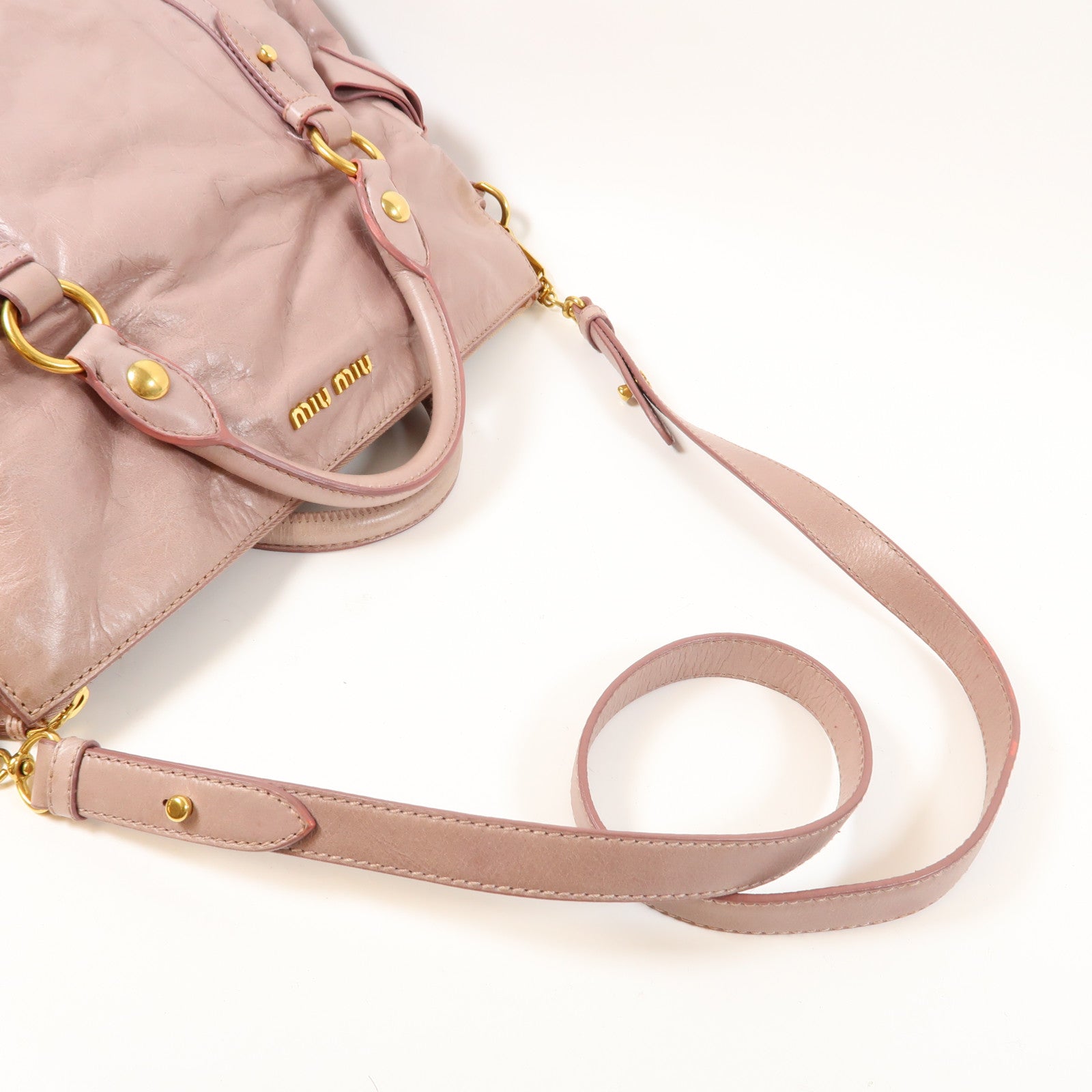 Miu Miu 【激減優惠】牛皮皮革2 Way Shoulder Bag金扣手挽肩背兩用袋粉紅色
