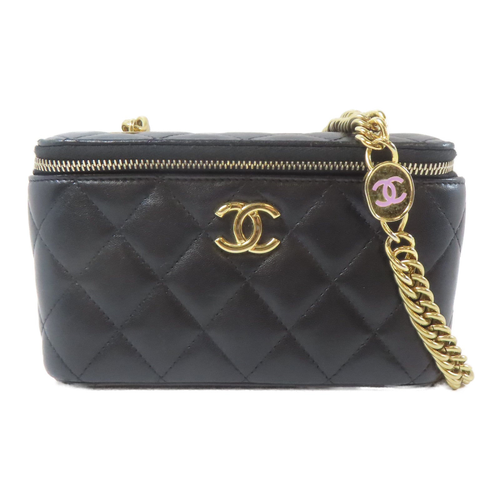 CHANEL 【激減優惠】菱格羊皮皮革Vanity Bag金扣鏈帶肩背袋黑色