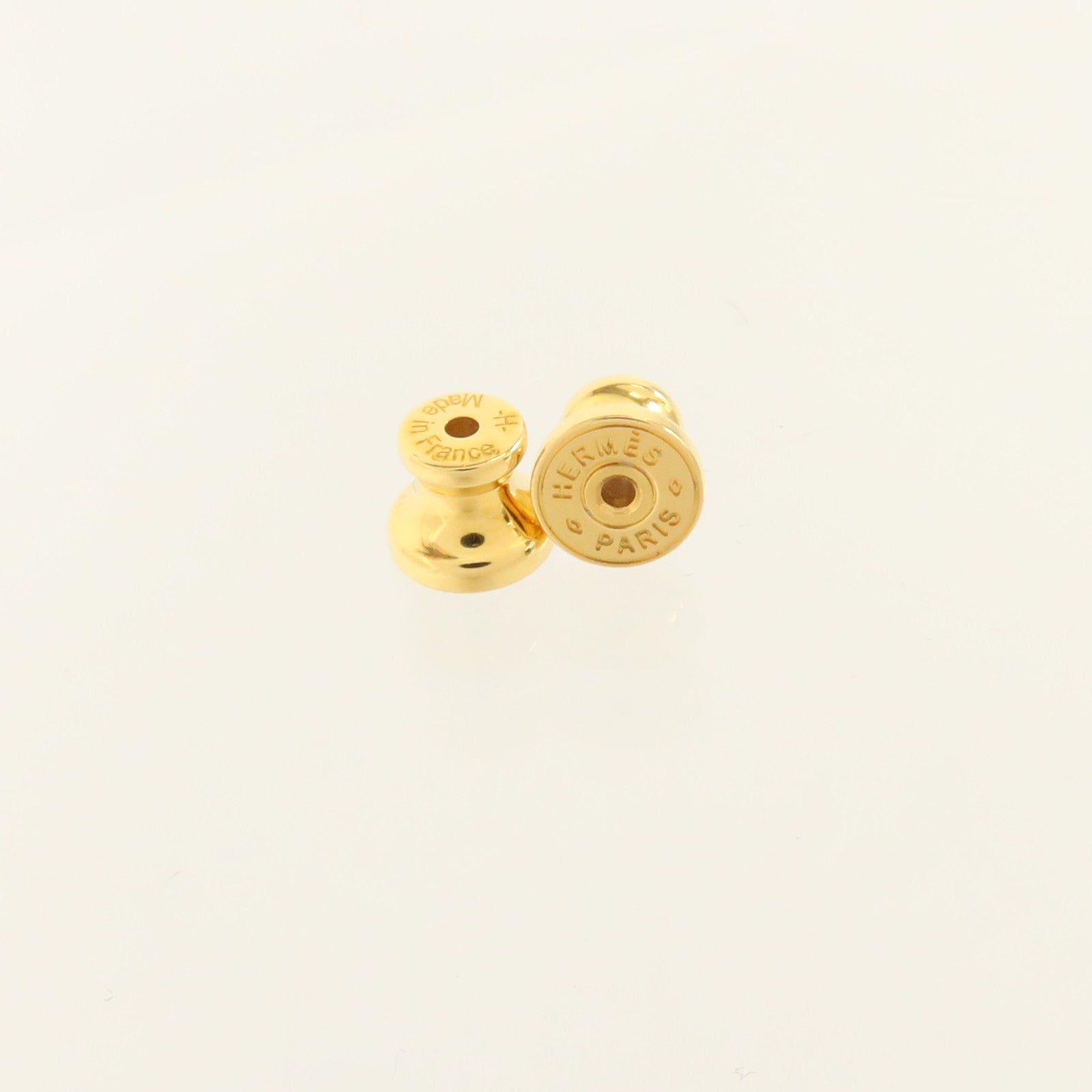 HERMES Madame皮革/金屬Olympe Earrings金扣耳環Gold