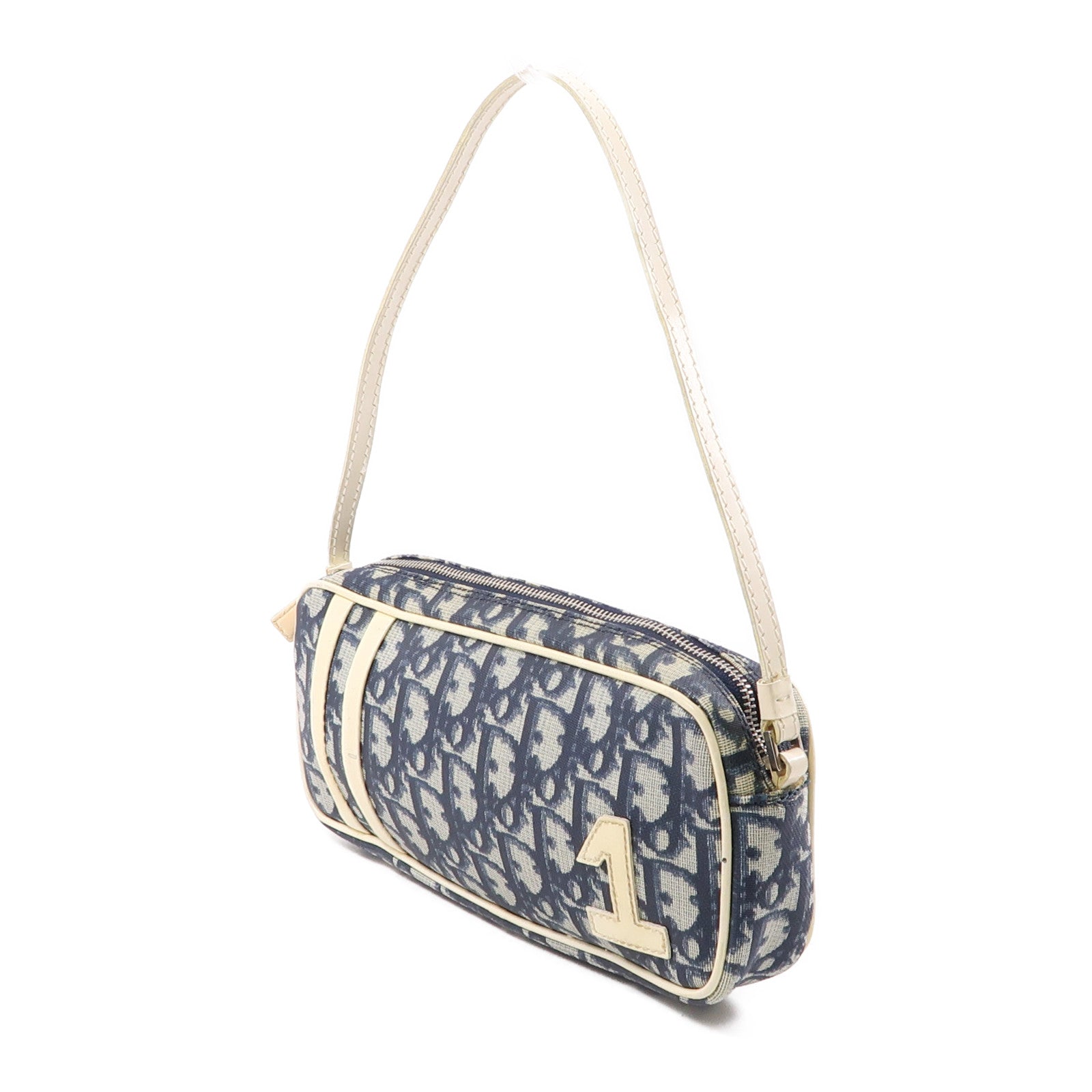 Dior CD SHW Shoulder Bag Handbag Coated Canvas Bule White