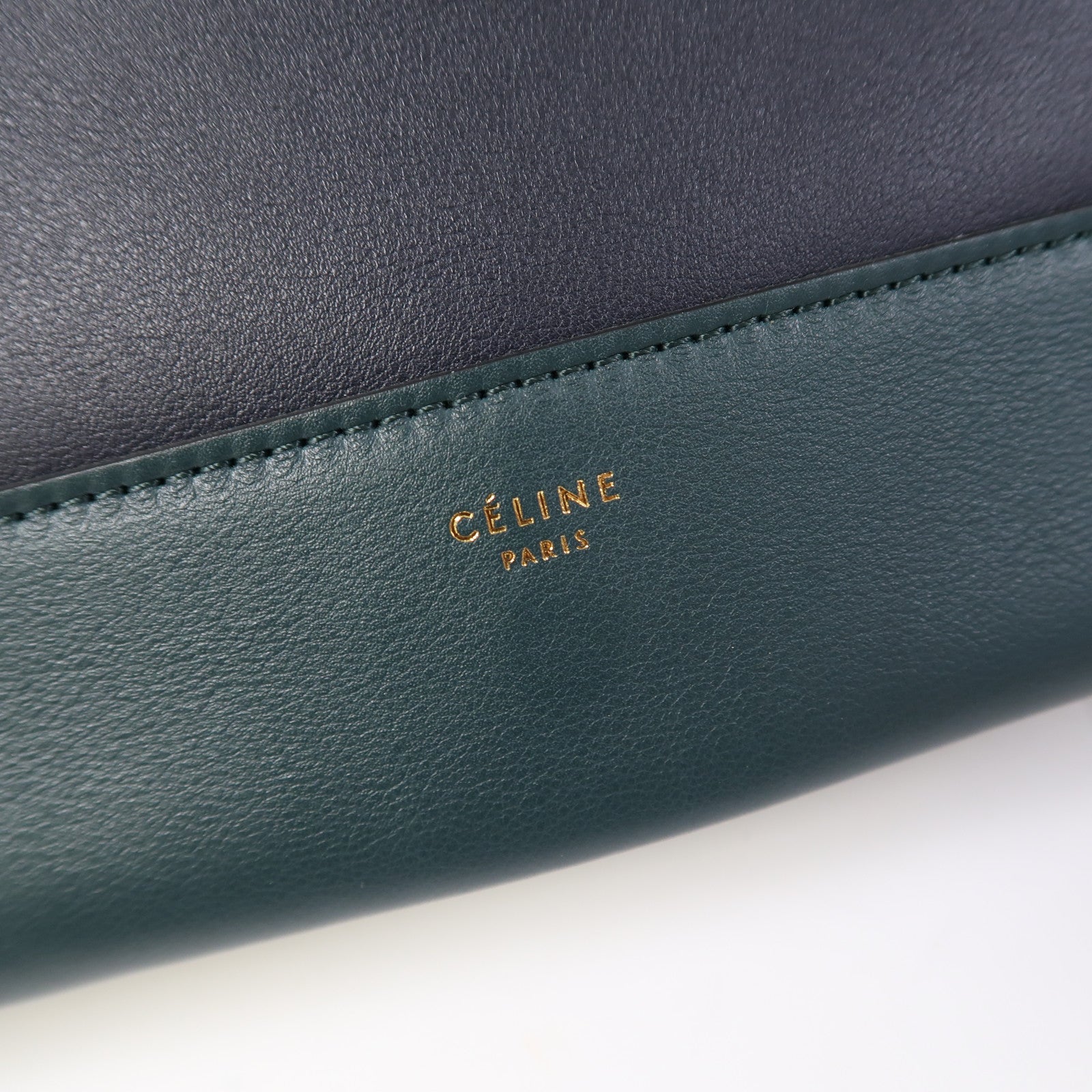 CELINE 牛皮皮革Frame金扣肩背袋深藍色/綠色