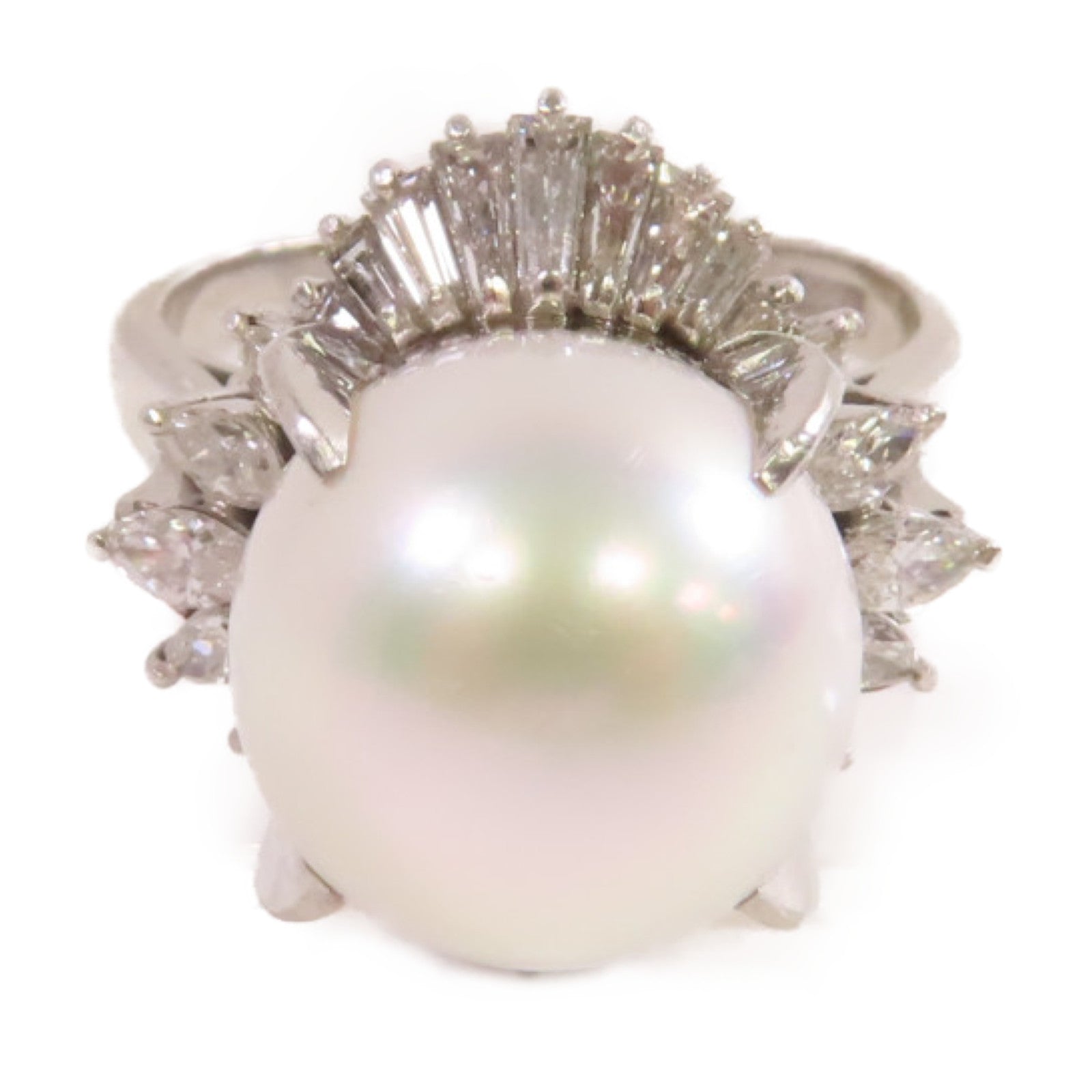 JEWELRY PT900鉑金/12mm珍珠/1.07ct鑚石Pearl Diamond Ring戒指US#8