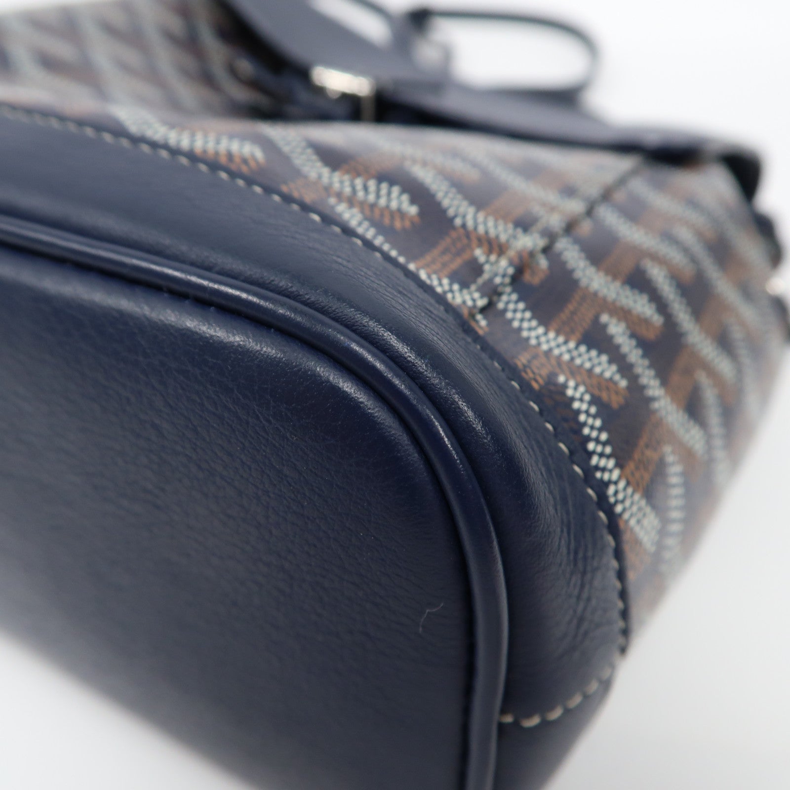 GOYARD 塗層帆布/牛皮皮革Alpin Mini Backpack銀扣背包深藍色