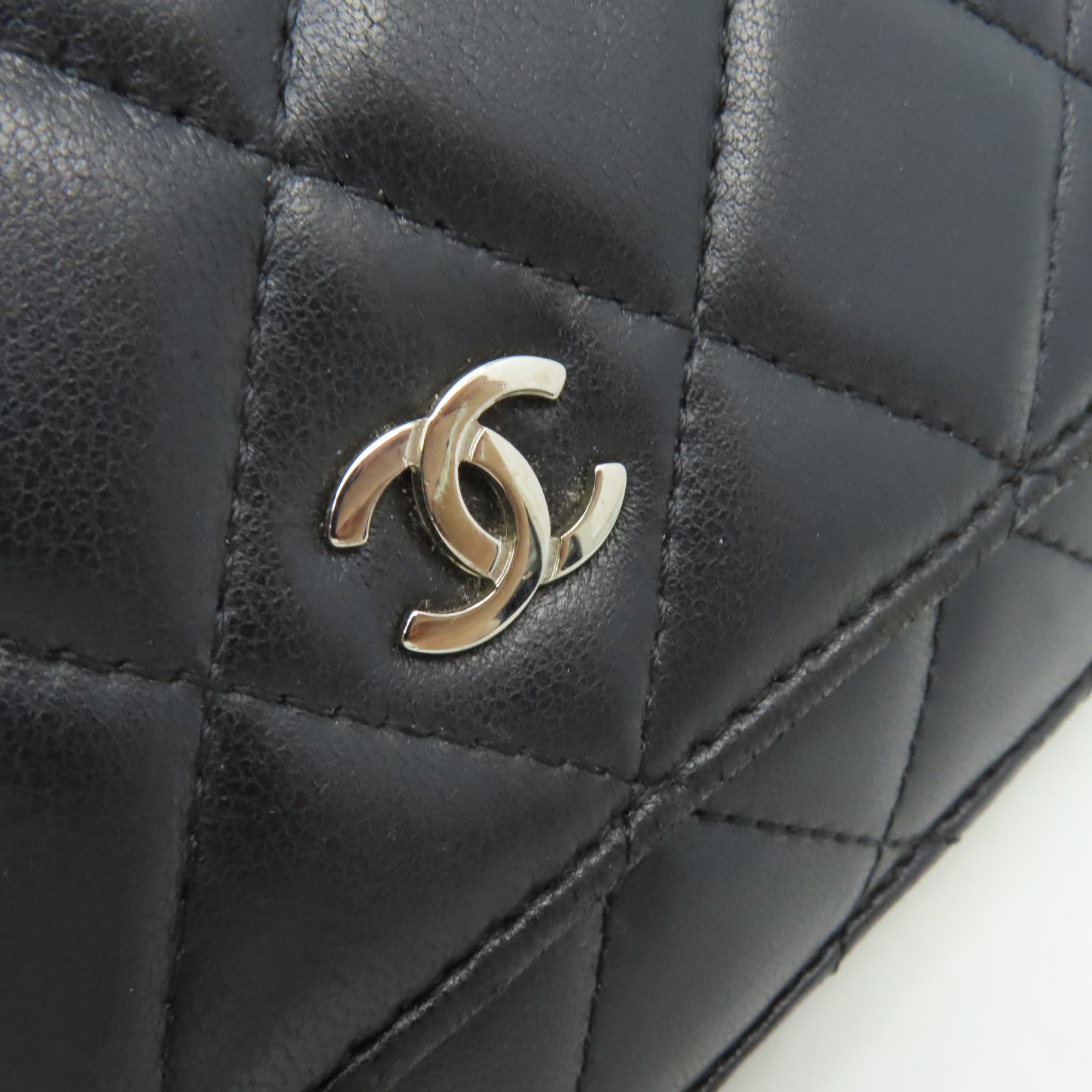 CHANEL 【激減優惠】菱格羊皮皮革WOC Wallet On Chain Shoulder Bag銀扣鏈帶肩背袋黑色