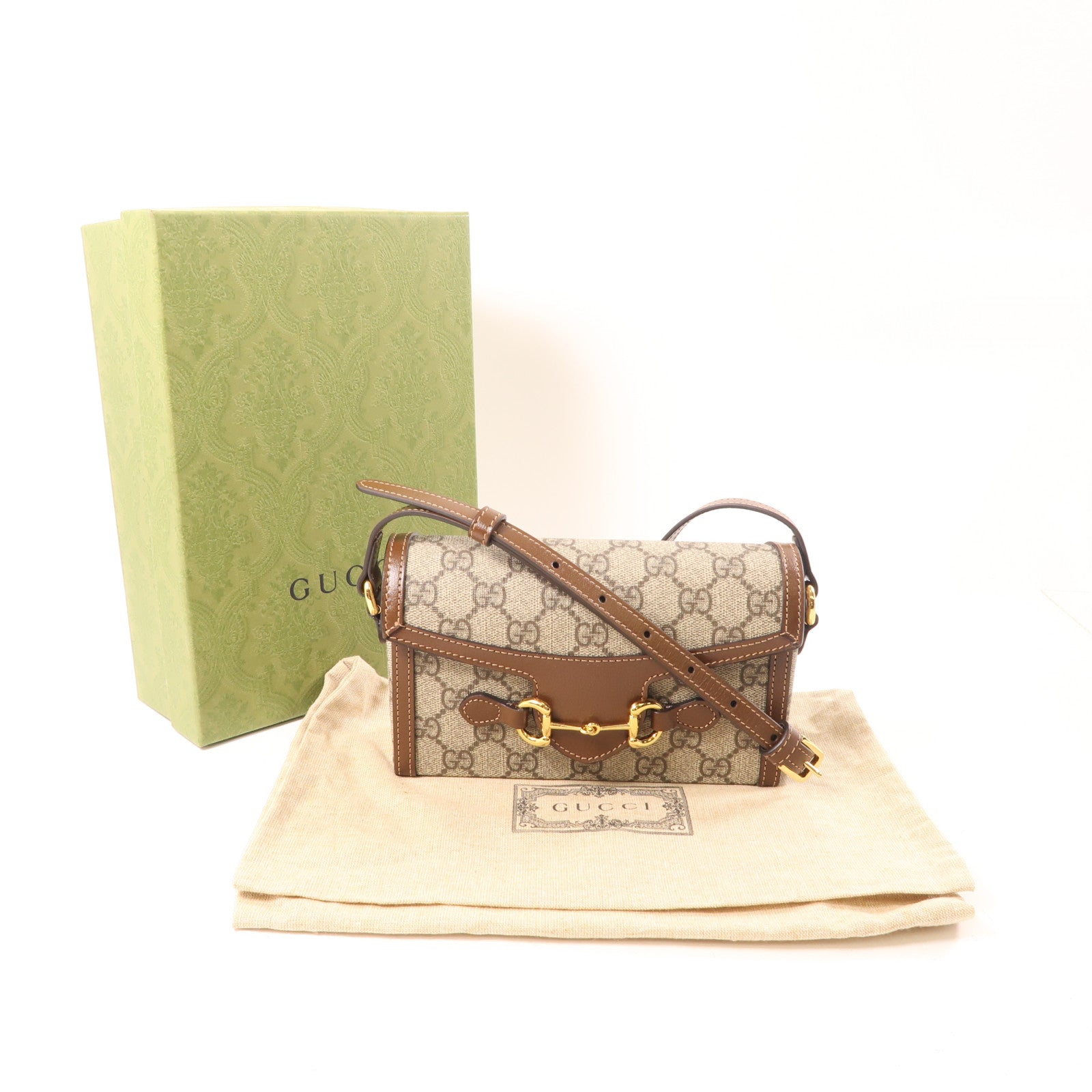 GUCCI 塗層帆布GG Supreme 1955金扣肩背袋棕色