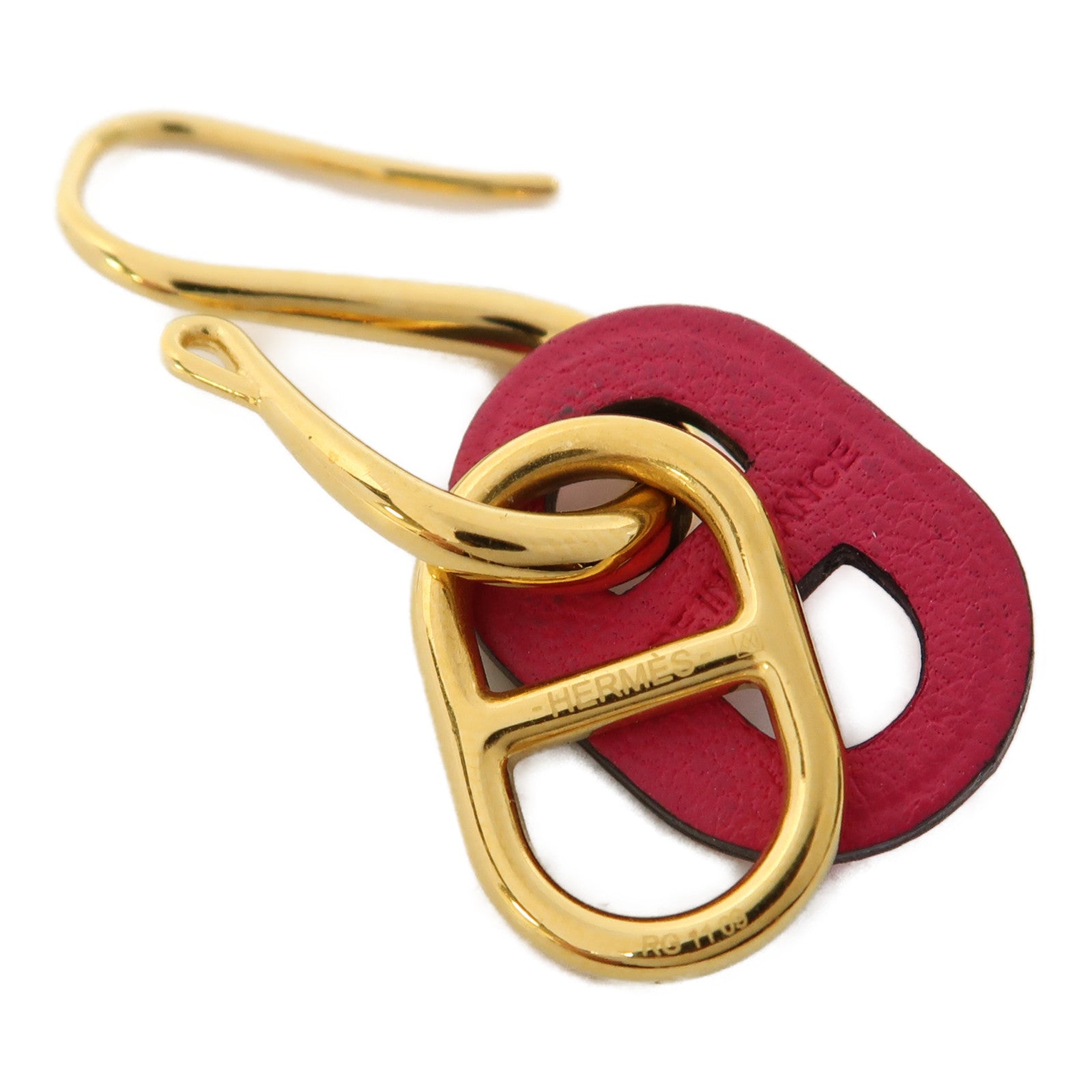 HERMES 金屬/Swift皮革O'Maillon Earrings耳環粉紅色/金色