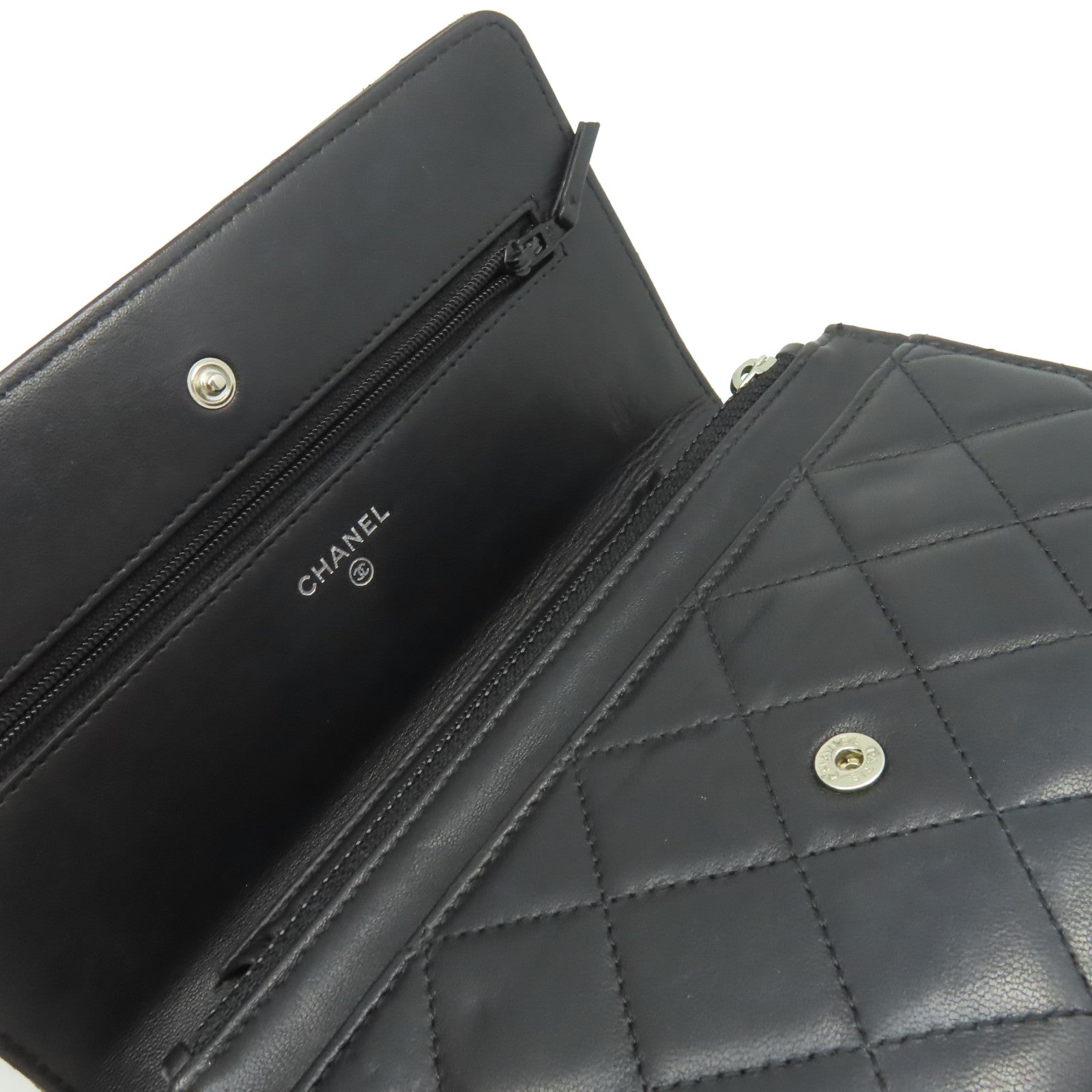CHANEL 【激減優惠】菱格羊皮皮革WOC Wallet On Chain Shoulder Bag銀扣鏈帶肩背袋黑色