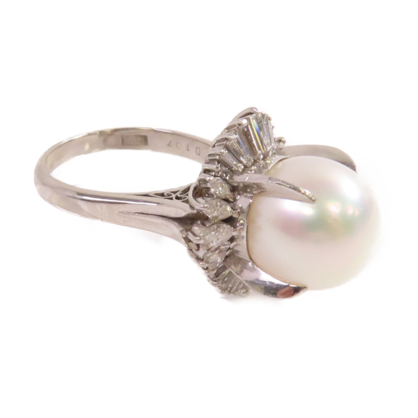 JEWELRY PT900鉑金/12mm珍珠/1.07ct鑚石Pearl Diamond Ring戒指US#8