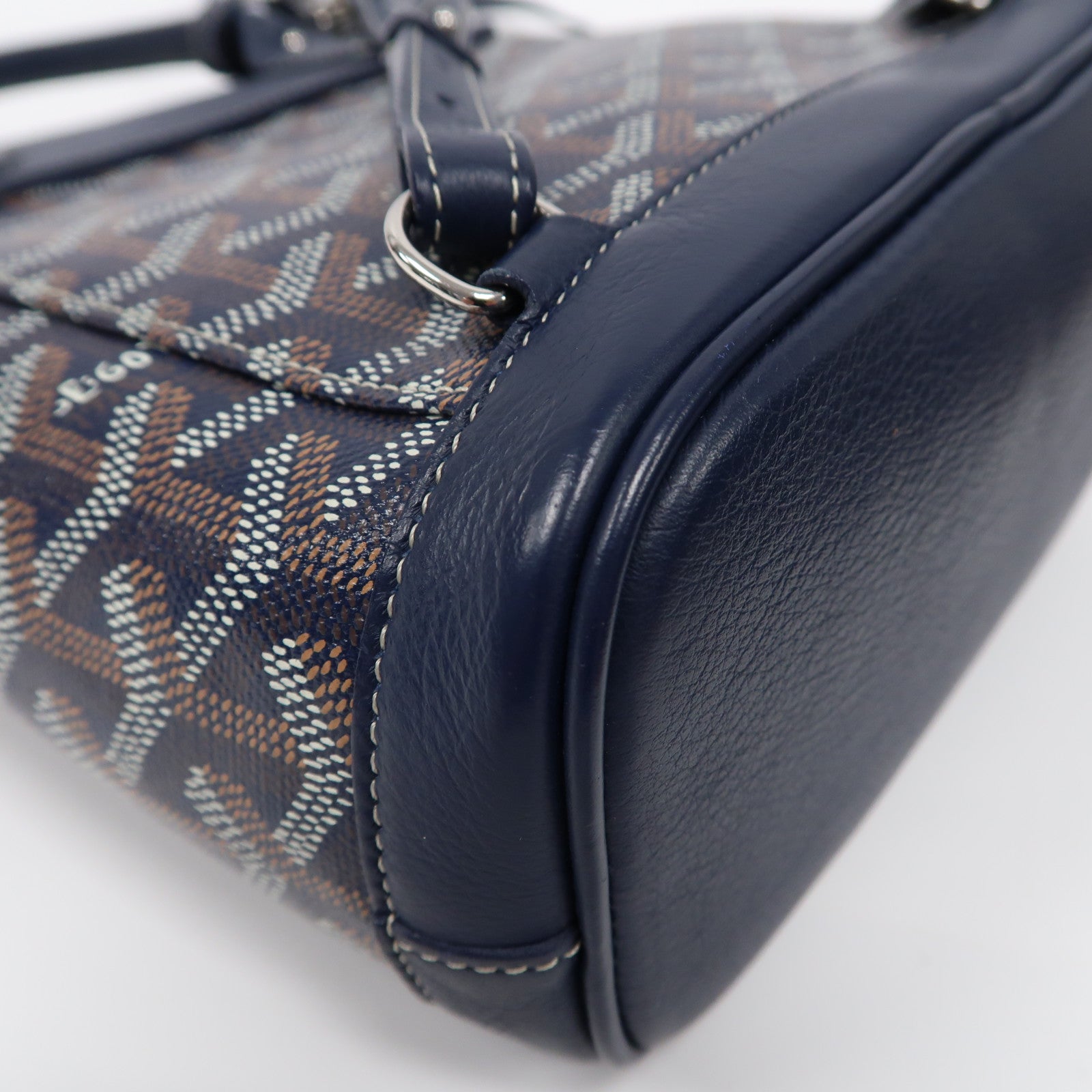 GOYARD 塗層帆布/牛皮皮革Alpin Mini Backpack銀扣背包深藍色