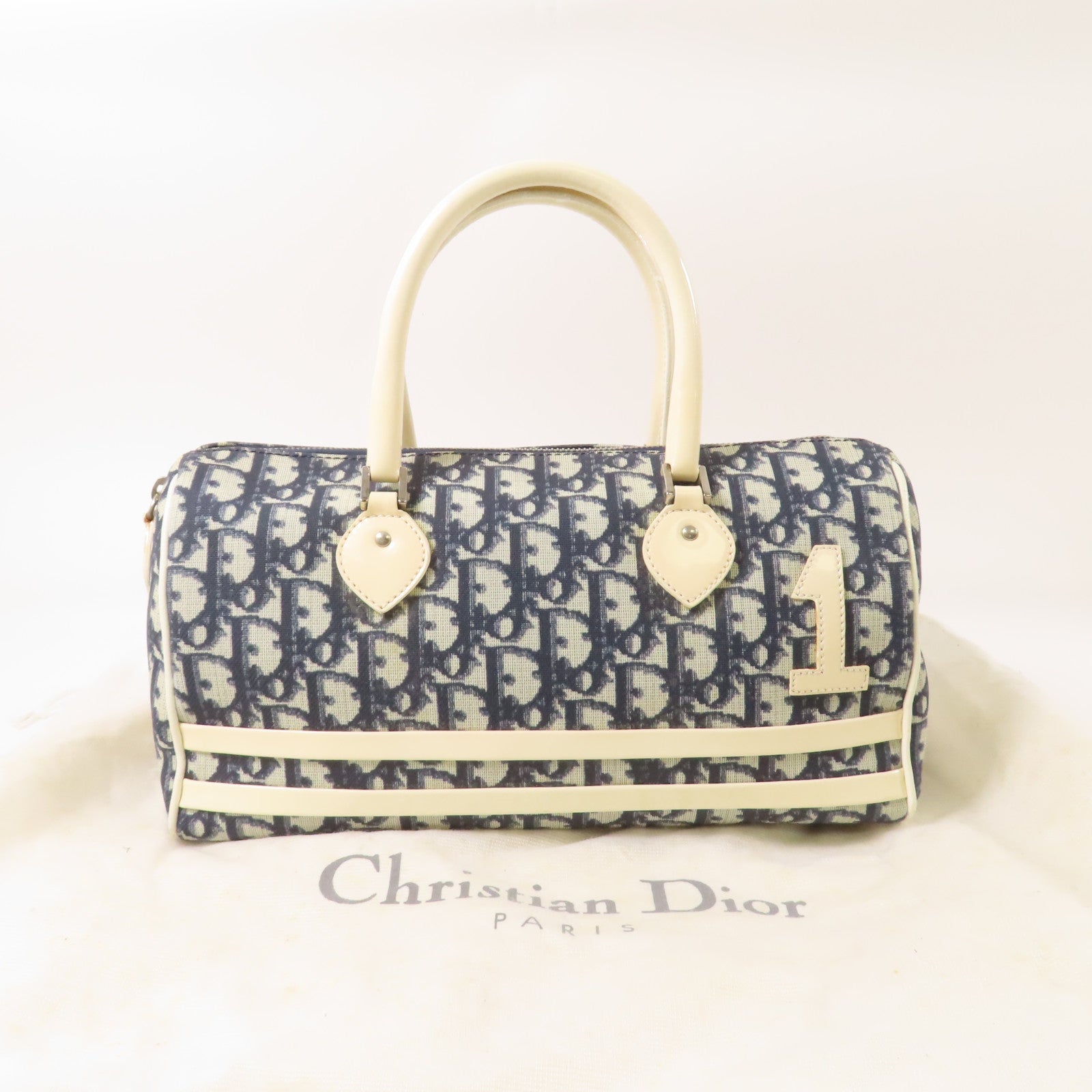 Dior 塗層帆布Hand Bag銀扣手挽袋藍色/白色