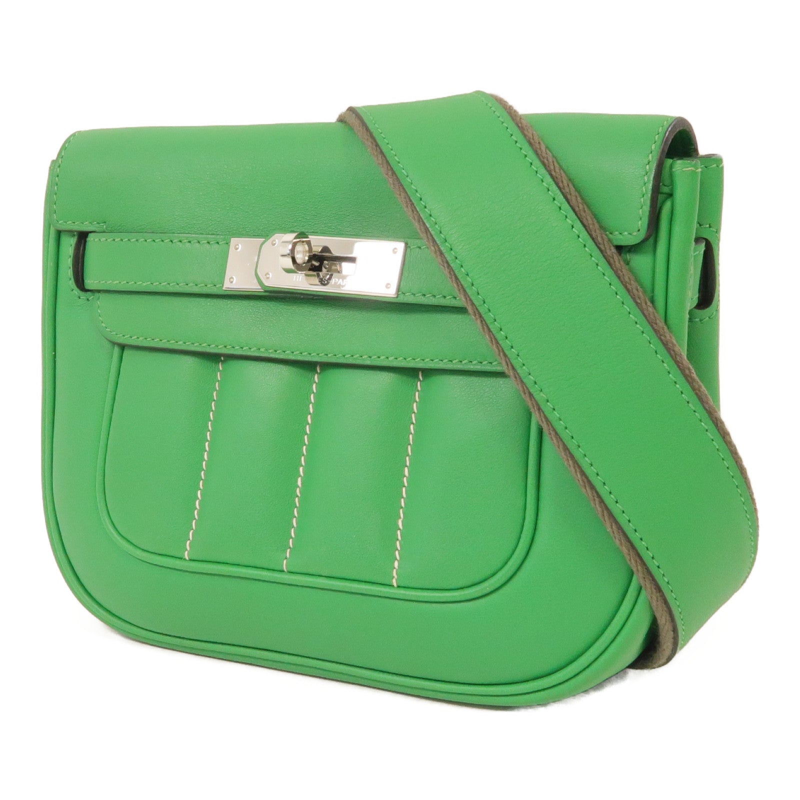 HERMES Swift皮革Mini Berline銀扣肩背袋竹子色