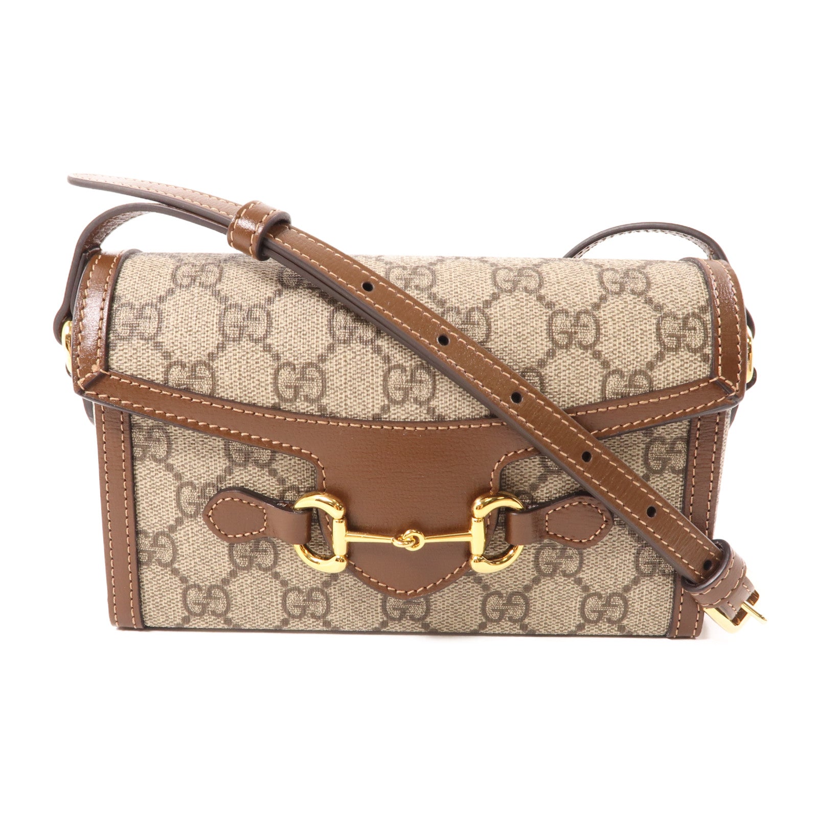 GUCCI 塗層帆布GG Supreme 1955金扣肩背袋棕色