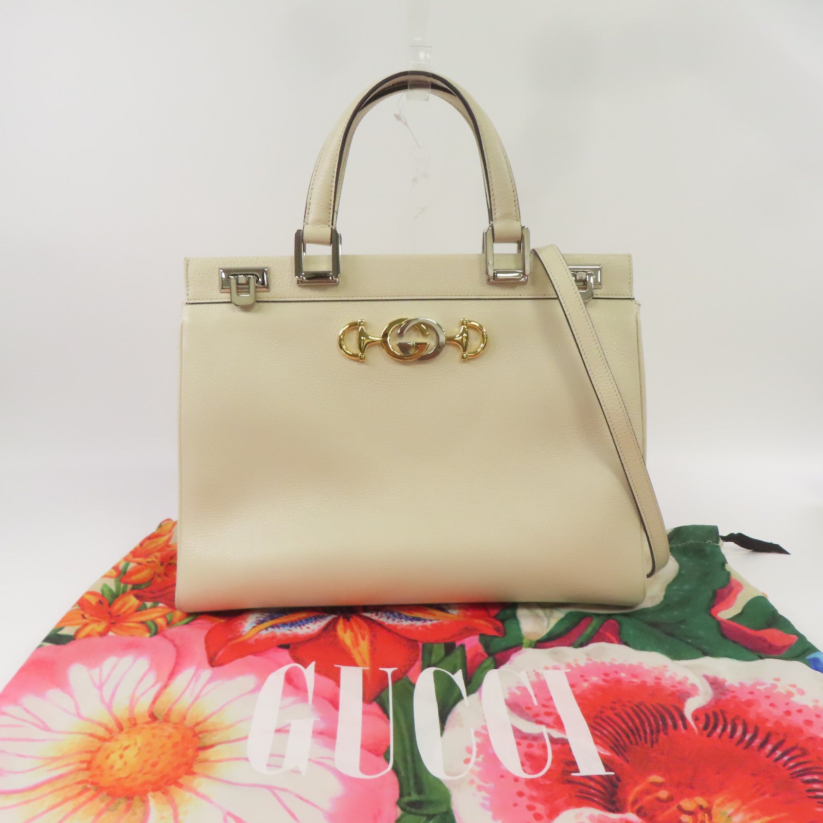 GUCCI 牛皮皮革Zumi Medium Bag手挽肩背兩用袋白色