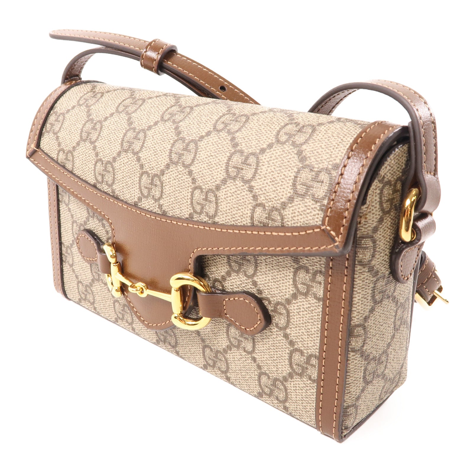 GUCCI 塗層帆布GG Supreme 1955金扣肩背袋棕色