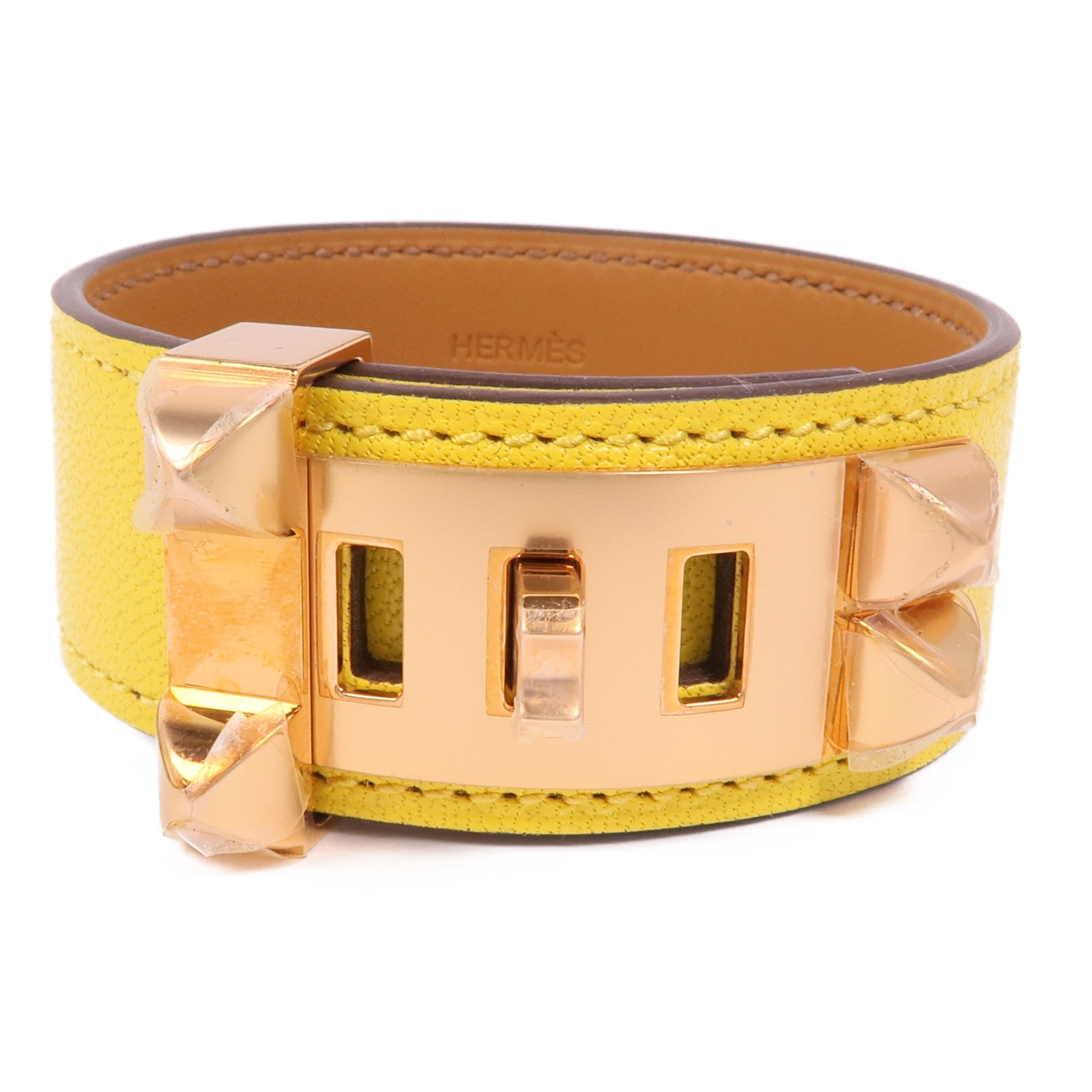 HERMES GHW Collier de Chien Bracelet Veau Swift Leather Yellow