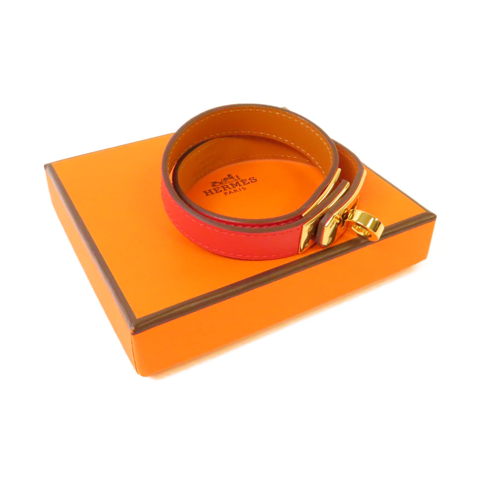 HERMES 【激減優惠】Swift皮革Kelly Double Bracelet金扣手鏈Rouge de Coeur 心紅色