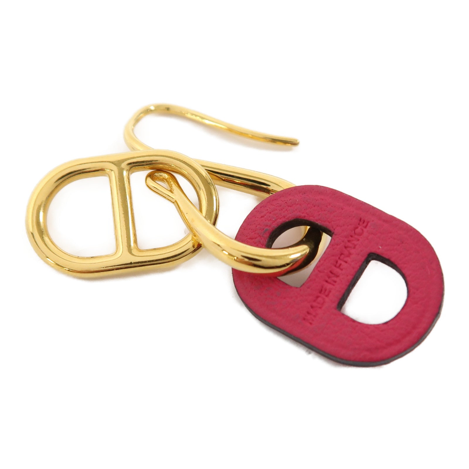 HERMES 金屬/Swift皮革O'Maillon Earrings耳環粉紅色/金色