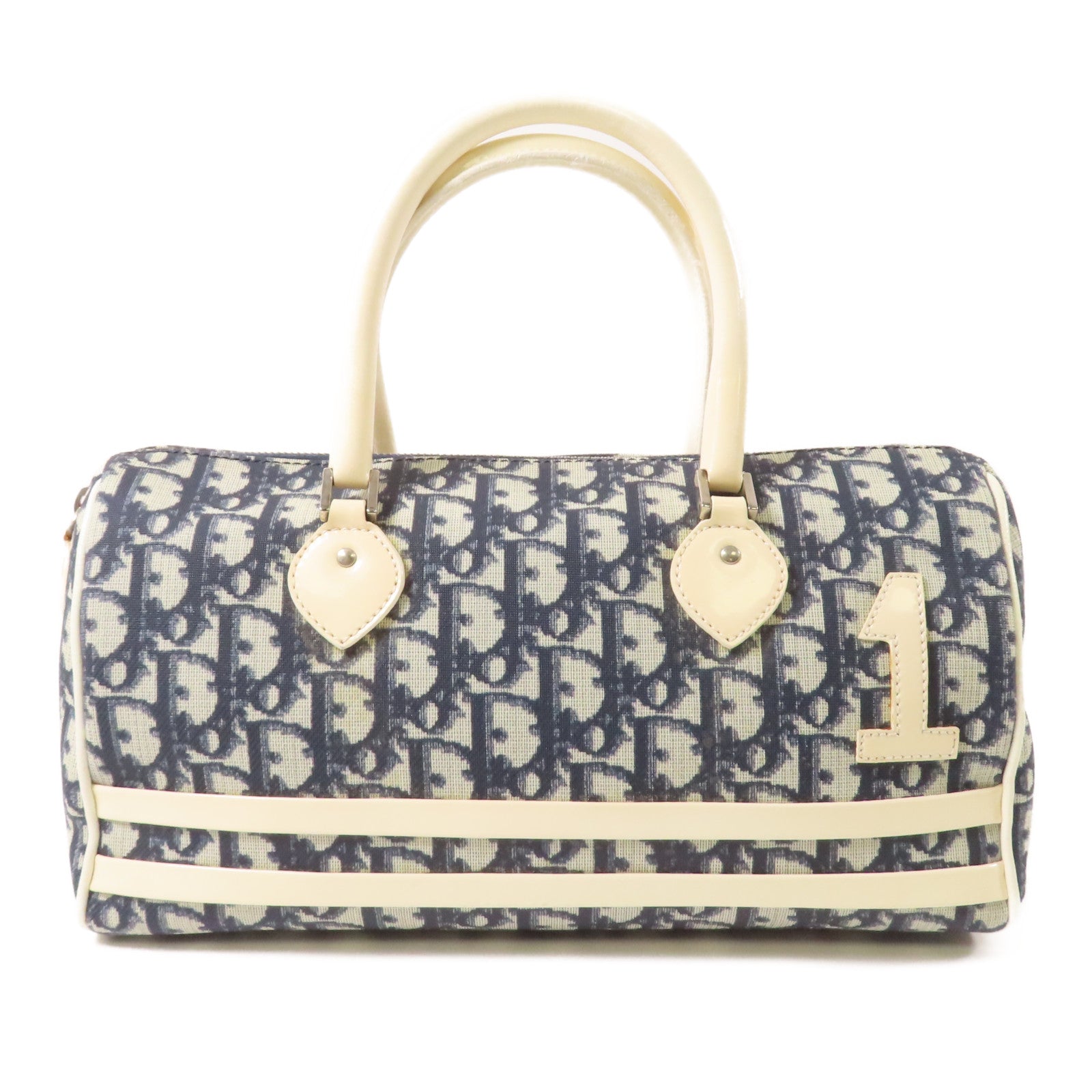 Dior 塗層帆布Hand Bag銀扣手挽袋藍色/白色