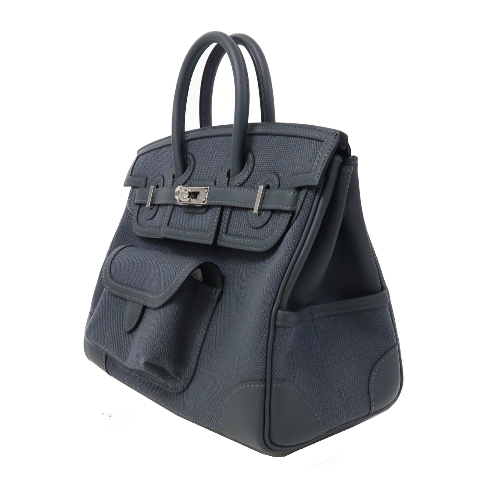 HERMES 帆布Birkin 25銀扣手挽袋霧霾灰色