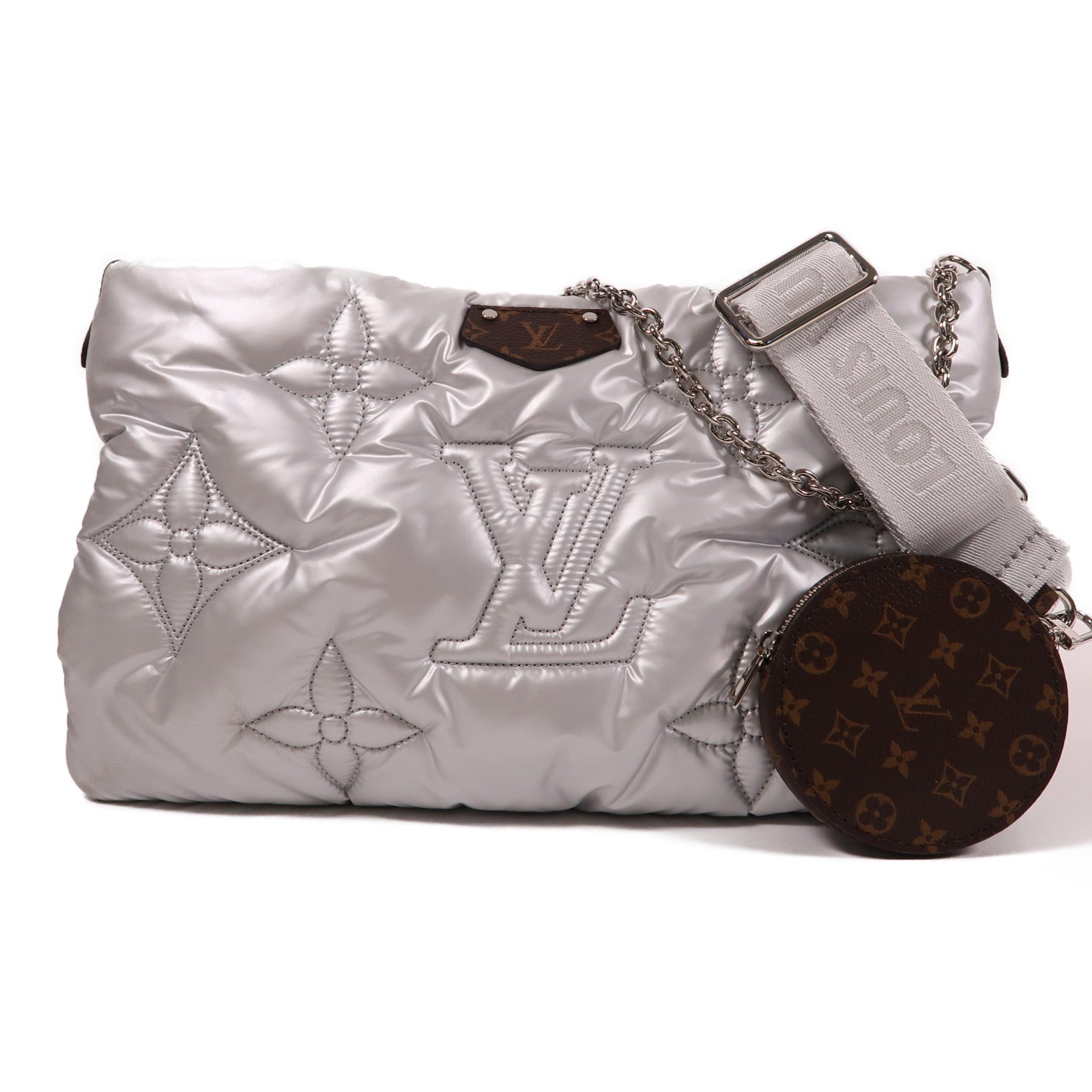 LOUIS VUITTON 【激減優惠】尼龍Recycled Nylon Maxi Multi Pochette Accessories銀扣肩背袋銀色/粉紅色